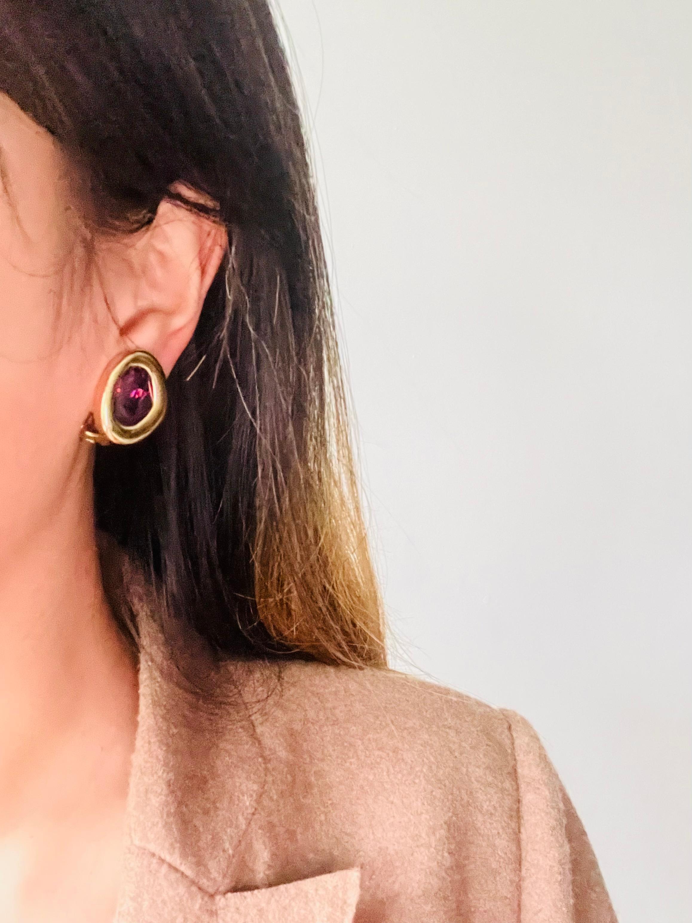 Christian Dior Vintage 1980s Amethyst Crystal Heart Triangle Oval Clip Earrings For Sale 2