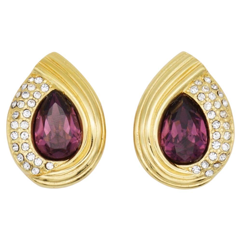 Christian Dior Vintage 1980s Amethyst Crystals Leaf Tear Water Drop Earrings For Sale