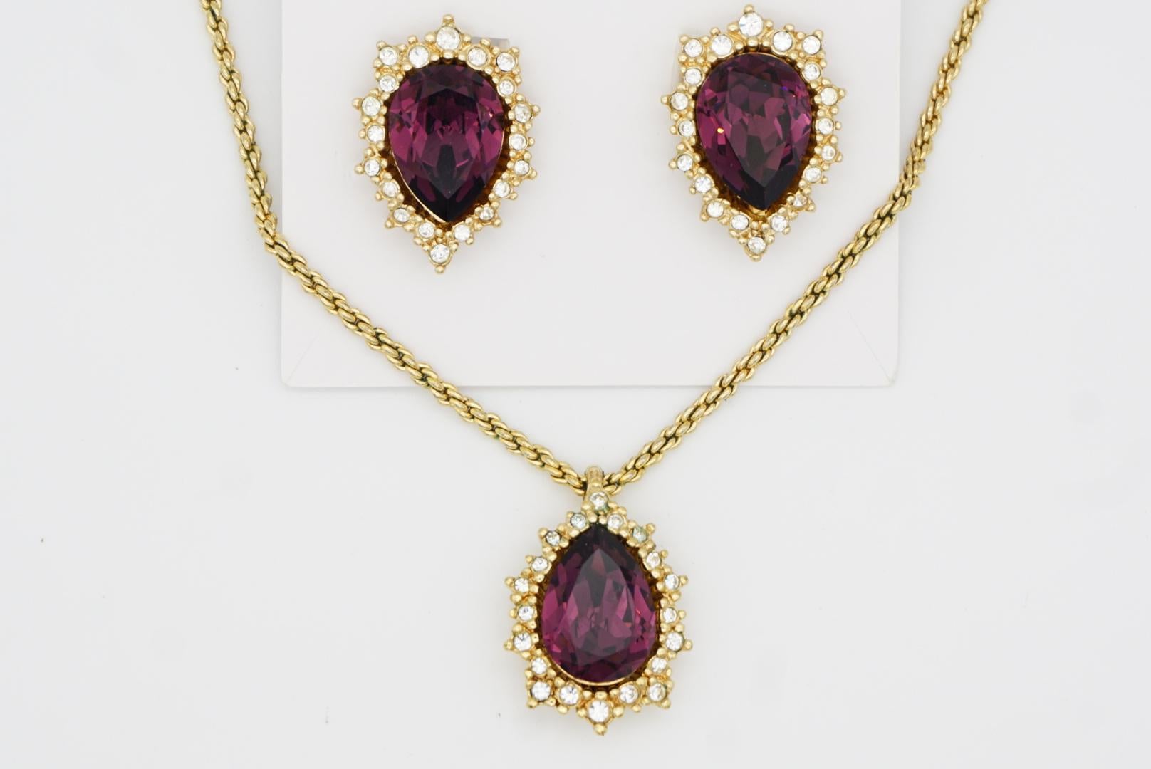 Christian Dior Vintage 1980s Amethyst Crystals Water Drop Set Necklace Earrings For Sale 6