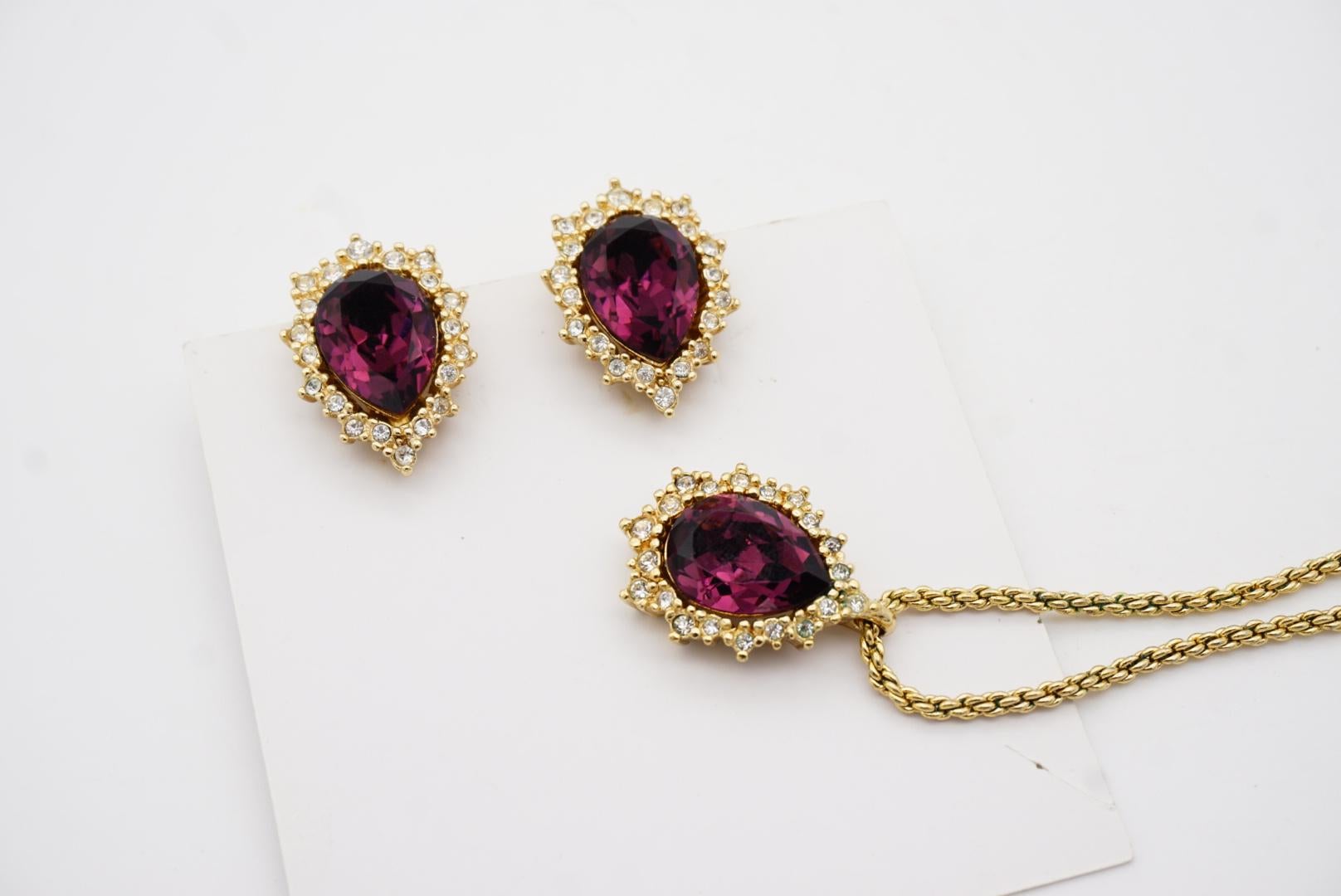Christian Dior Vintage 1980s Amethyst Crystals Water Drop Set Necklace Earrings For Sale 10