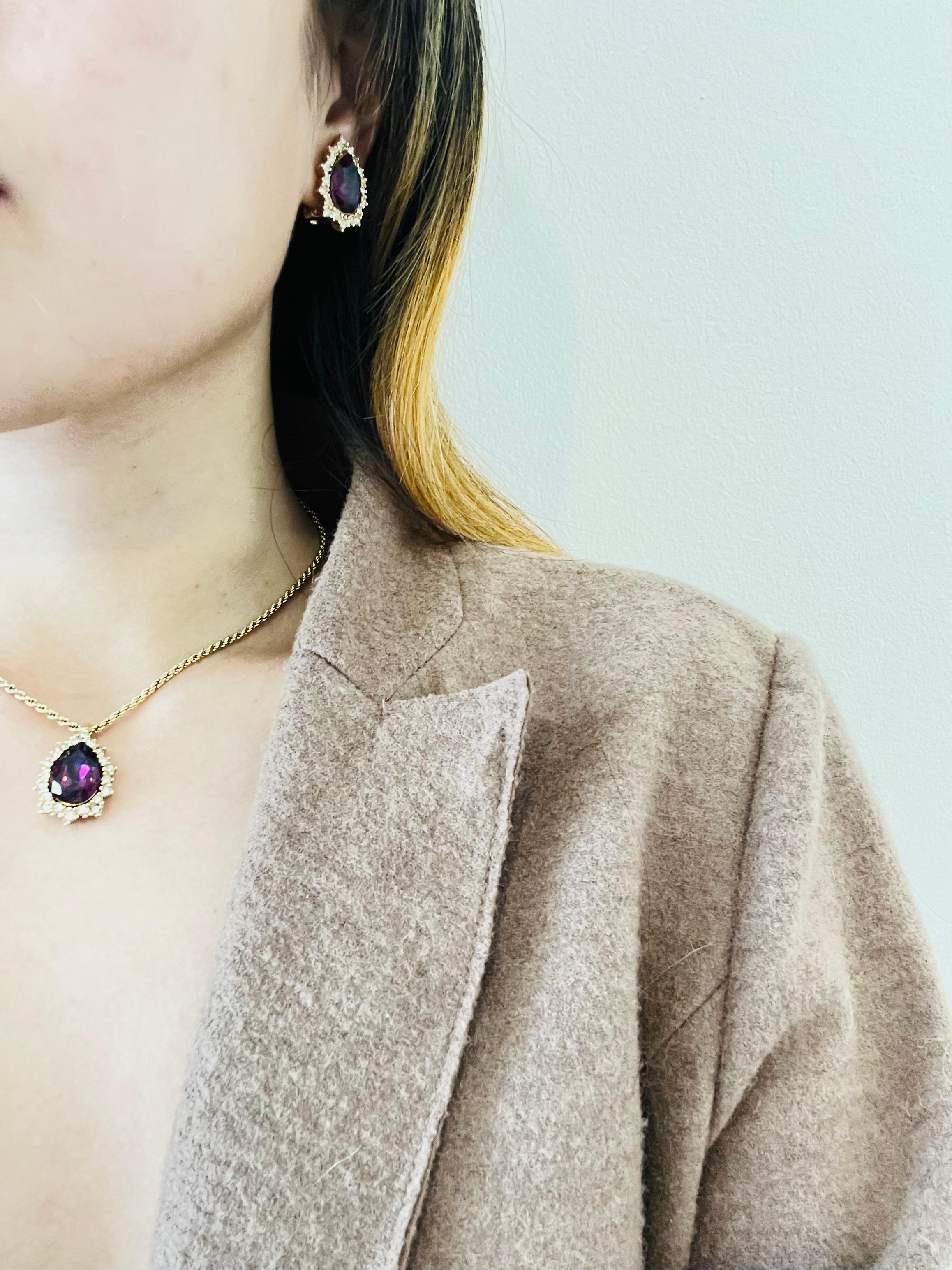 Christian Dior Vintage 1980s Amethyst Crystals Water Drop Set Necklace Earrings 4
