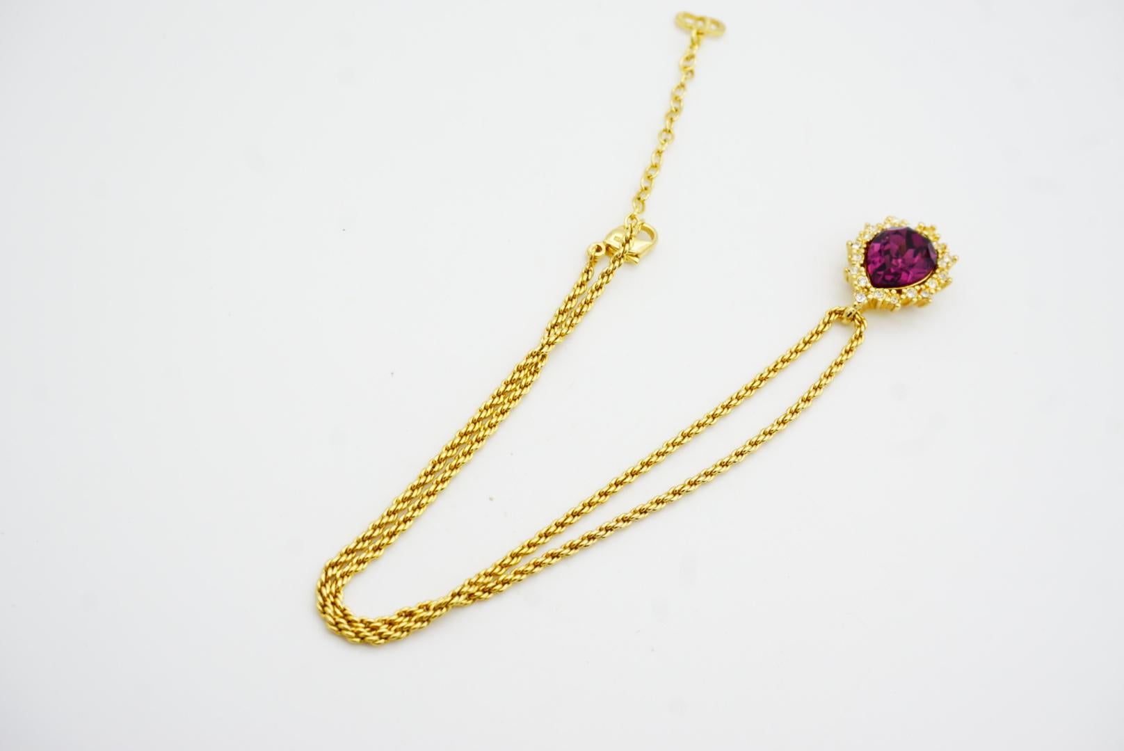 Christian Dior Vintage 1980s Amethyst Crystals Water Tear Drop Pendant Necklace For Sale 7