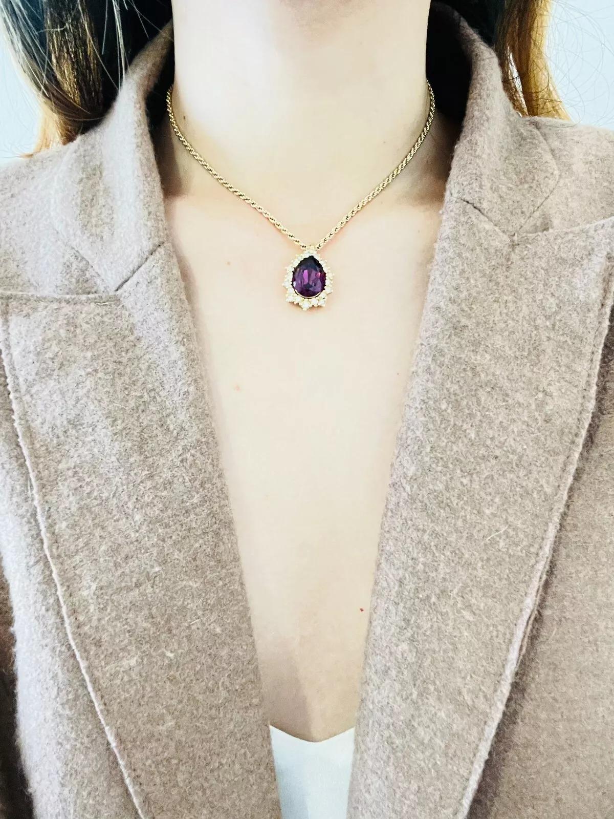 Women's or Men's Christian Dior Vintage 1980s Amethyst Crystals Water Tear Drop Pendant Necklace For Sale