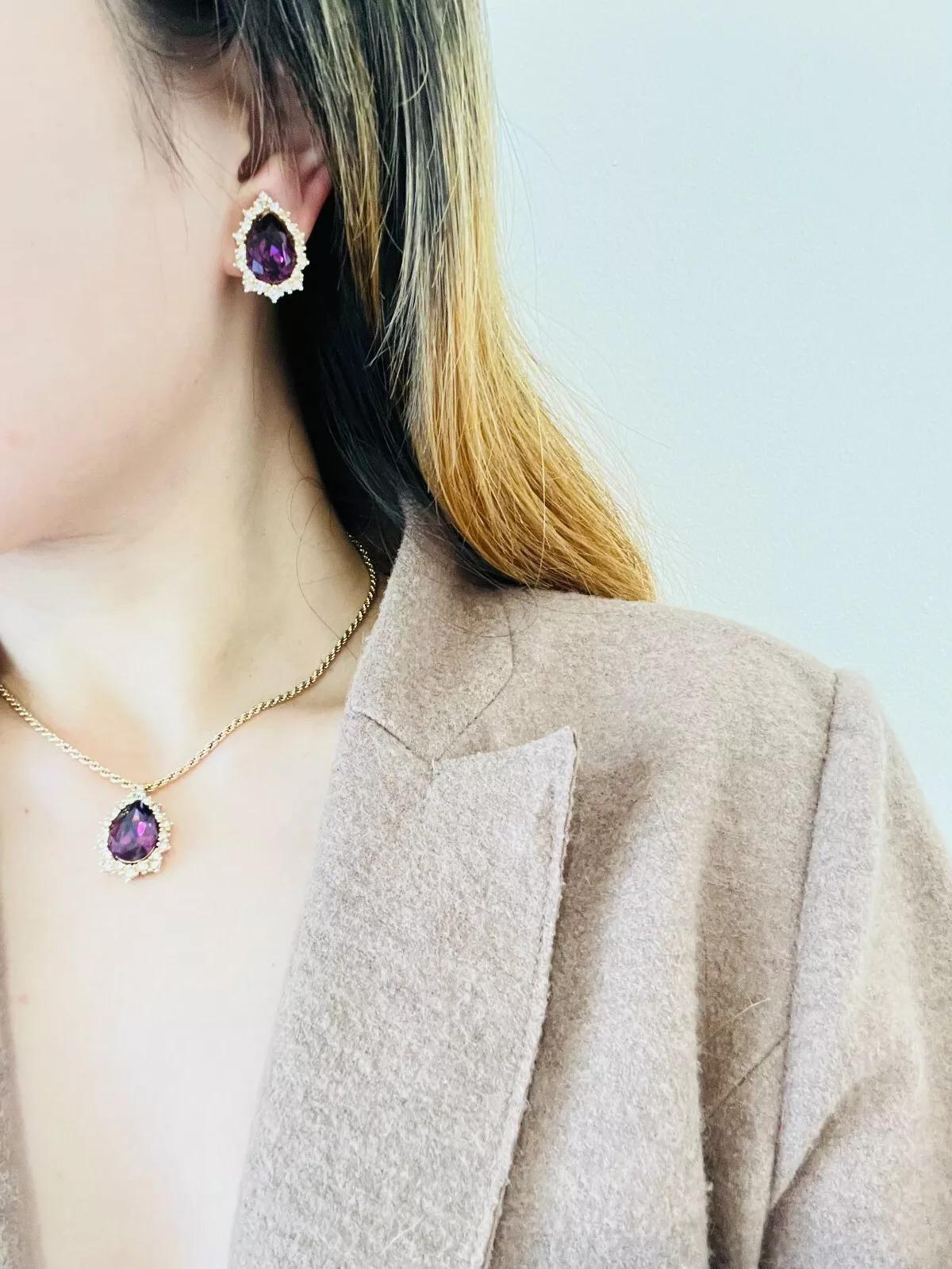 Christian Dior Vintage 1980s Amethyst Crystals Water Tear Drop Pendant Necklace For Sale 2