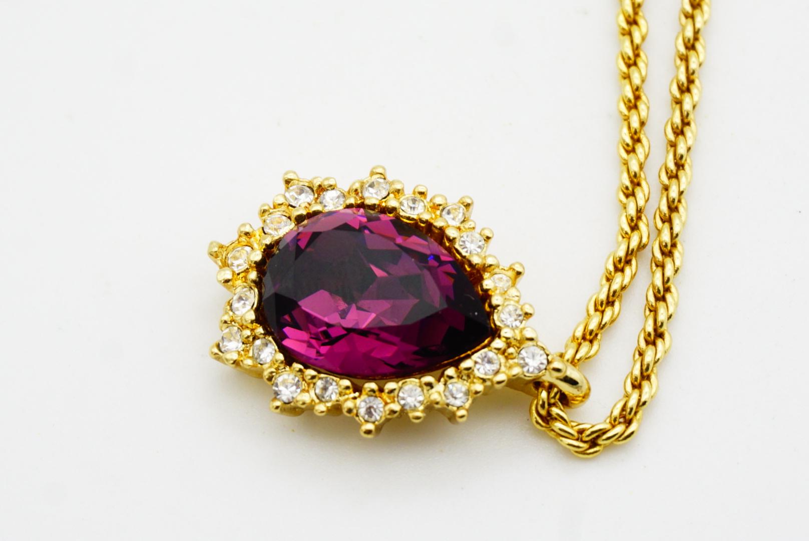 Christian Dior Vintage 1980s Amethyst Crystals Water Tear Drop Pendant Necklace For Sale 4