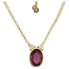 Christian Dior Vintage 1980s Amethyst Oval Pendant Double Trio Crystal Necklace