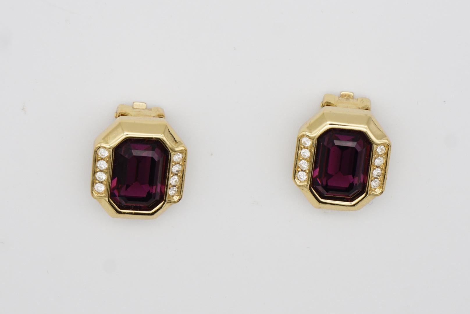 Christian Dior Vintage 1980s Amethyst Purple Crystals Octagonal Clip Earrings For Sale 5