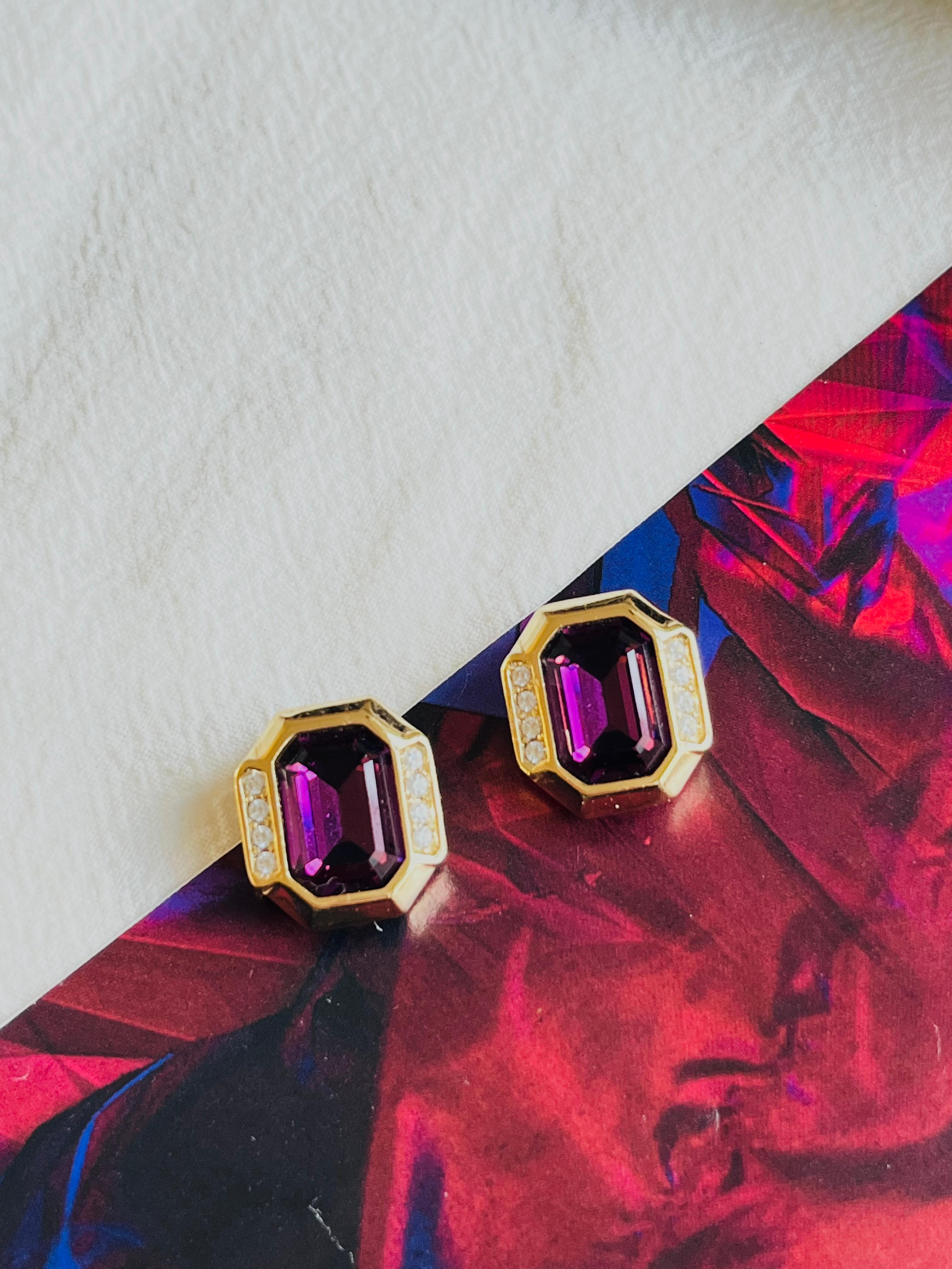 Artist Christian Dior Vintage 1980s Amethyst Purple Crystals Octagonal Clip Earrings For Sale