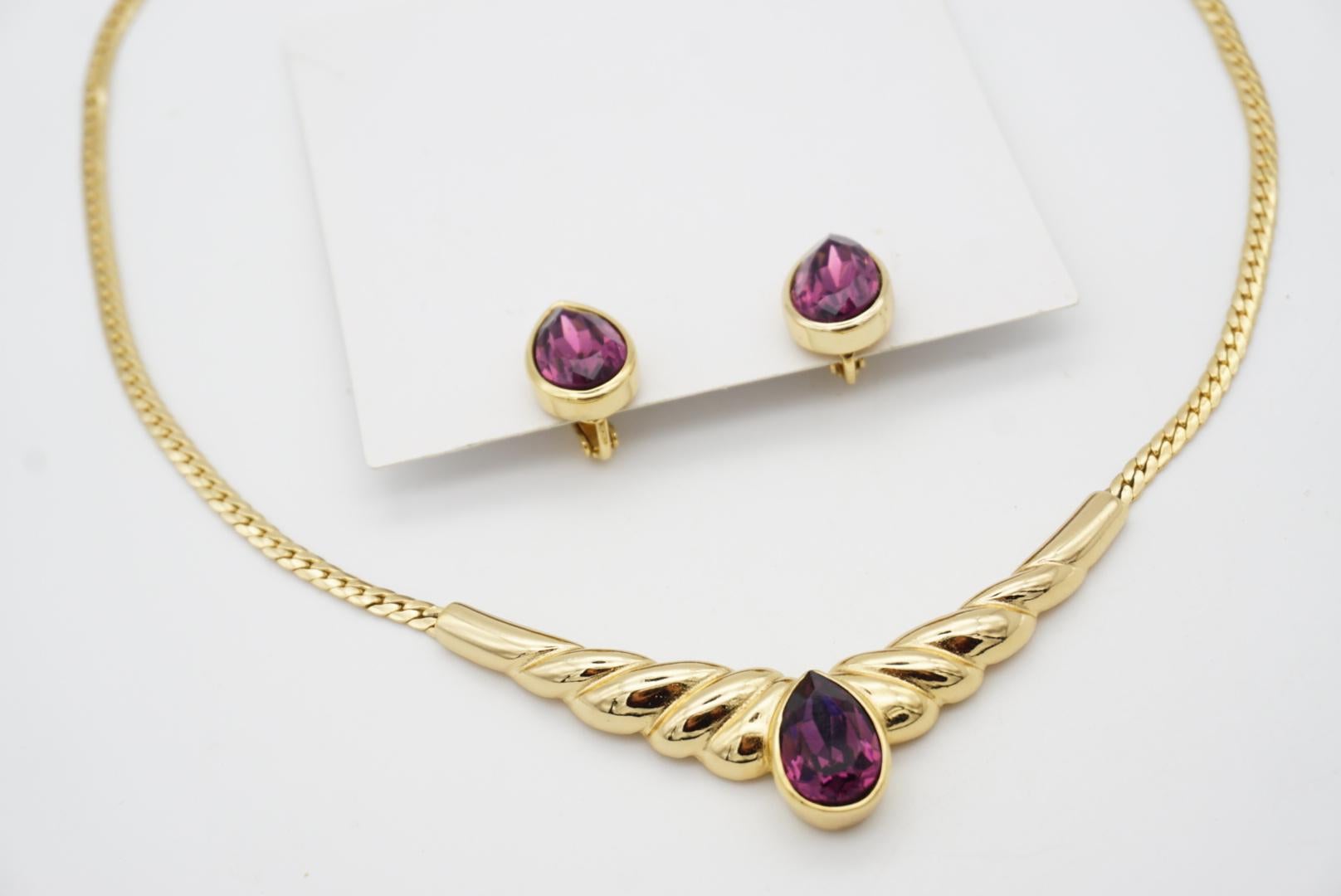 Christian Dior Vintage 1980s Amethyst Purple Gold Water Tear Drop Wings 2 Set For Sale 7