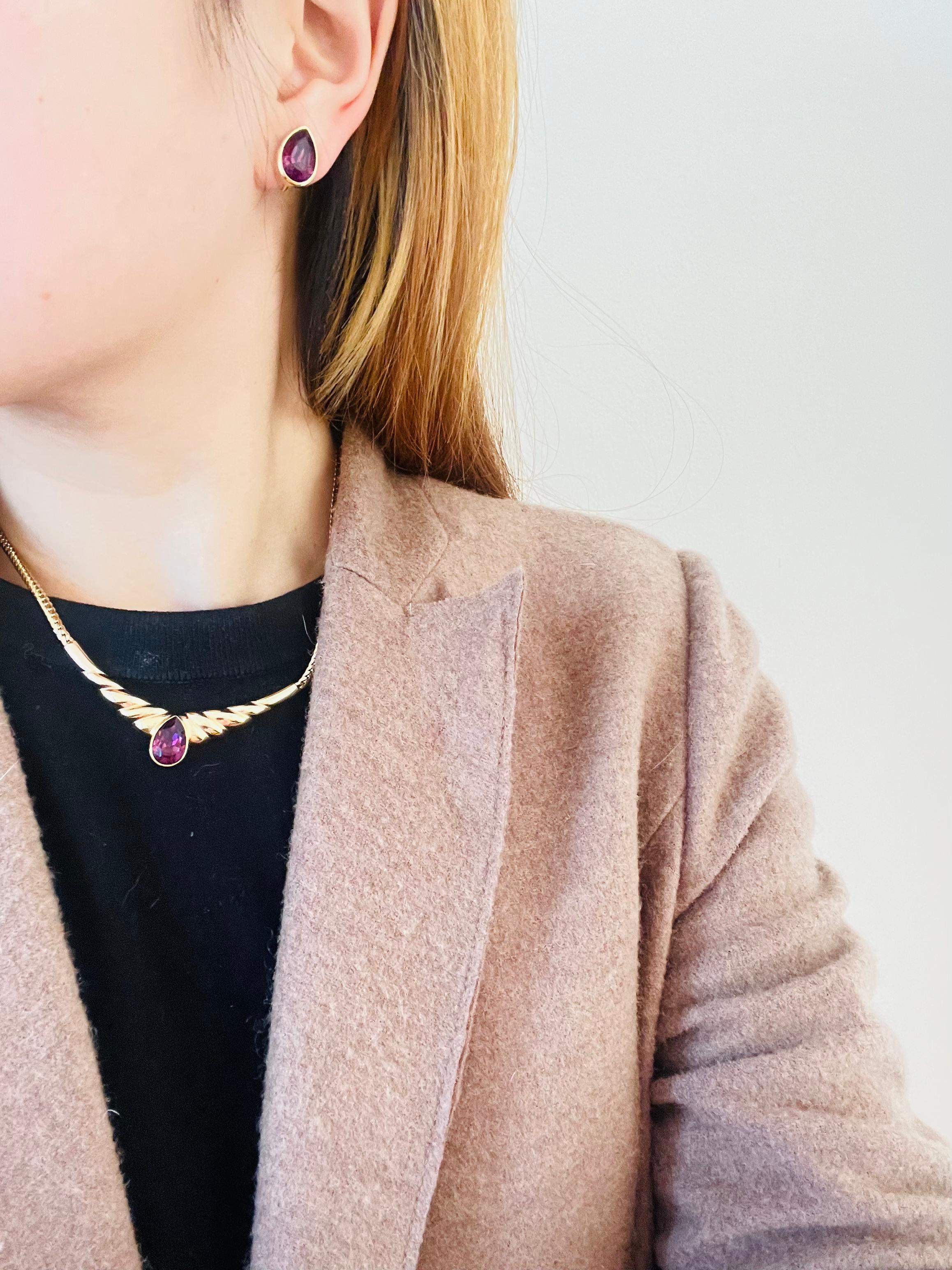 Christian Dior Vintage 1980s Amethyst Purple Gold Water Tear Drop Wings 2 Set For Sale 2