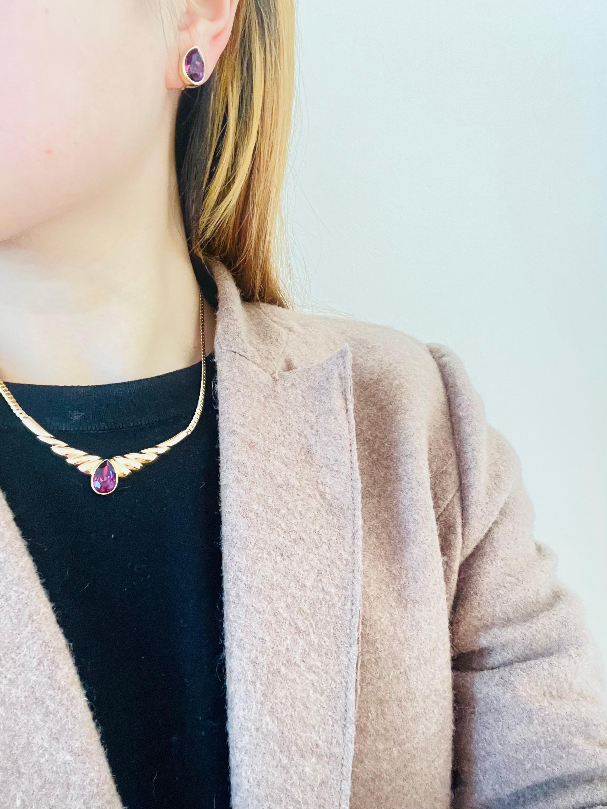 Christian Dior Vintage 1980s Amethyst Purple Gold Water Tear Drop Wings 2 Set For Sale 3