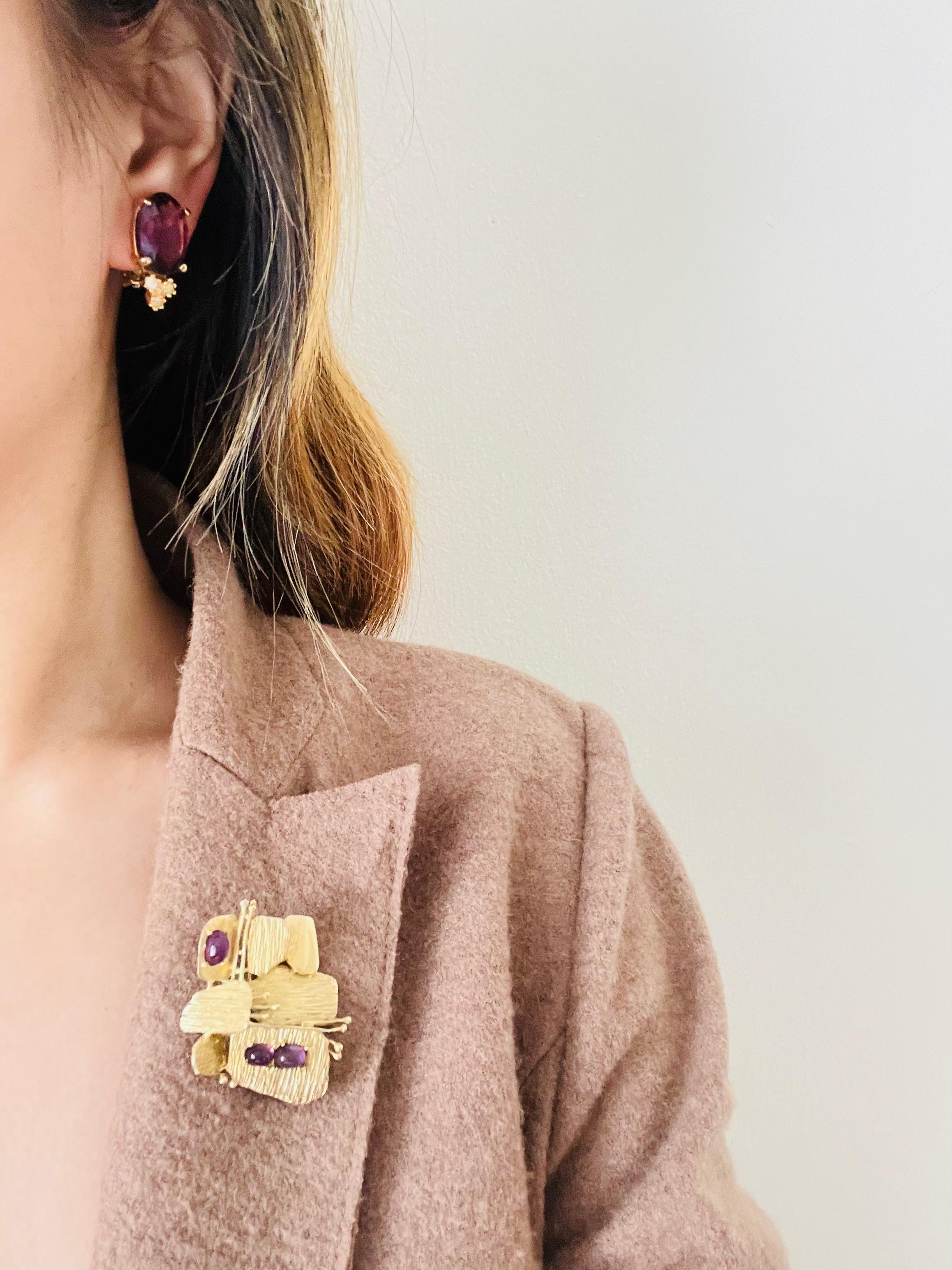 Christian Dior Vintage 1980s Amethyst Purple Oval Crystals Gold Clip Earrings 2