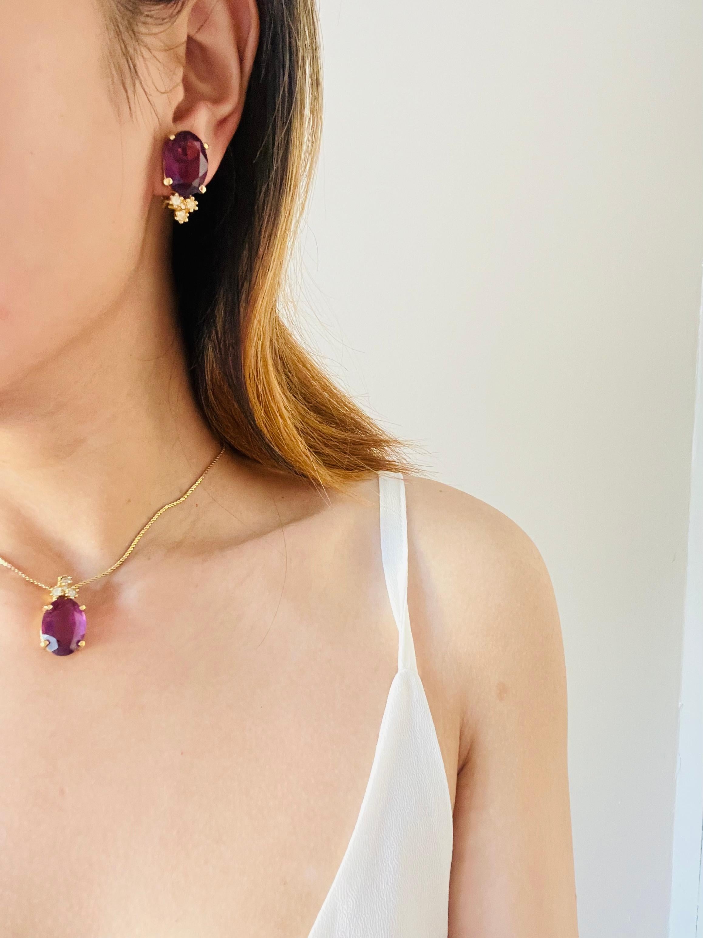 Christian Dior Vintage 1980s Amethyst Purple Oval Crystals Gold Clip Earrings 3