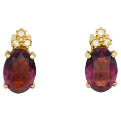 Christian Dior Vintage 1980s Amethyst Purple Oval Crystals Gold Clip Earrings 