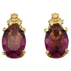 Christian Dior Vintage 1980s Amethyst Purple Oval Crystals Gold Clip Earrings
