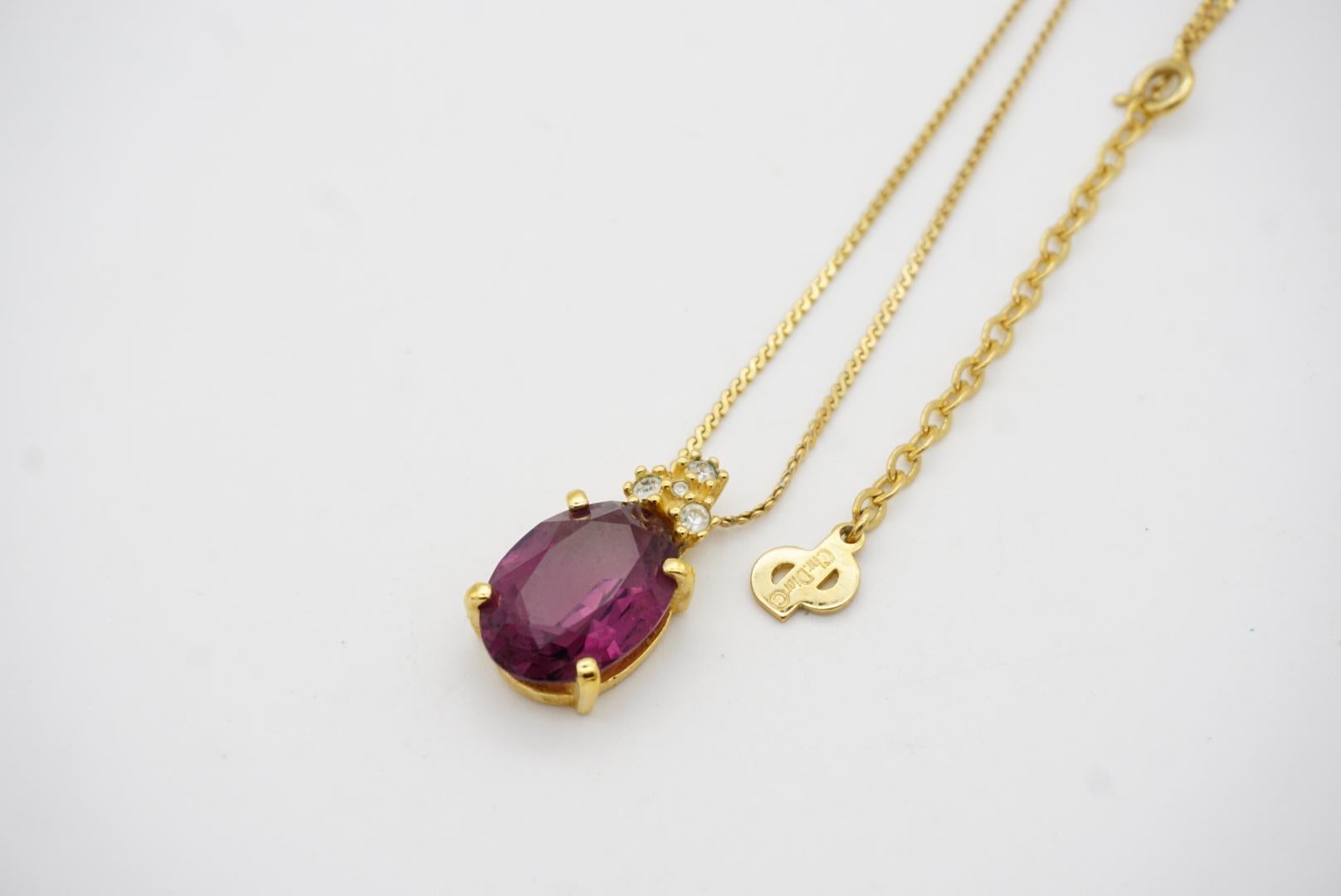 Christian Dior Vintage 1980s Amethyst Purple Oval Crystals Gold Pendant Necklace For Sale 5