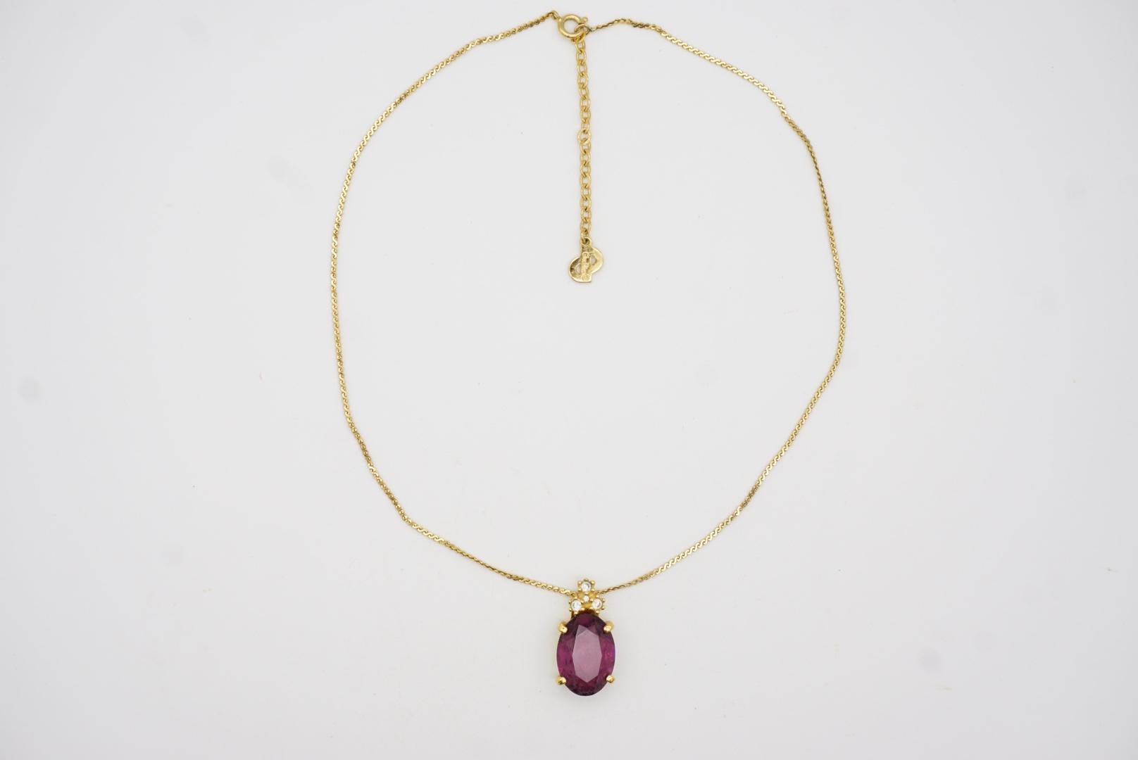 Christian Dior Vintage 1980s Amethyst Purple Oval Crystals Gold Pendant Necklace For Sale 3