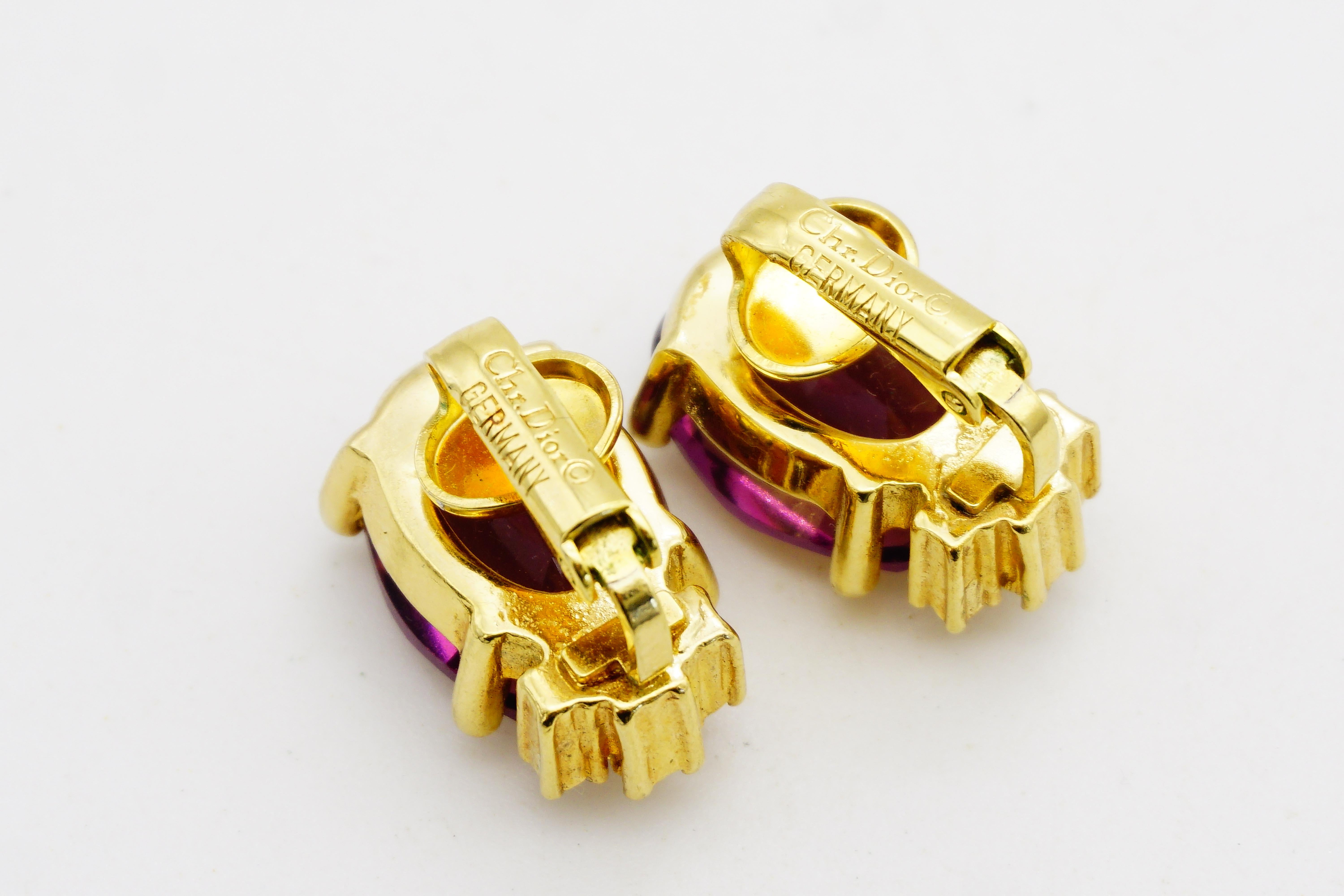 Christian Dior Vintage 1980s Amethyst Lila Oval Trio Kristalle Clip-Ohrringe im Angebot 5
