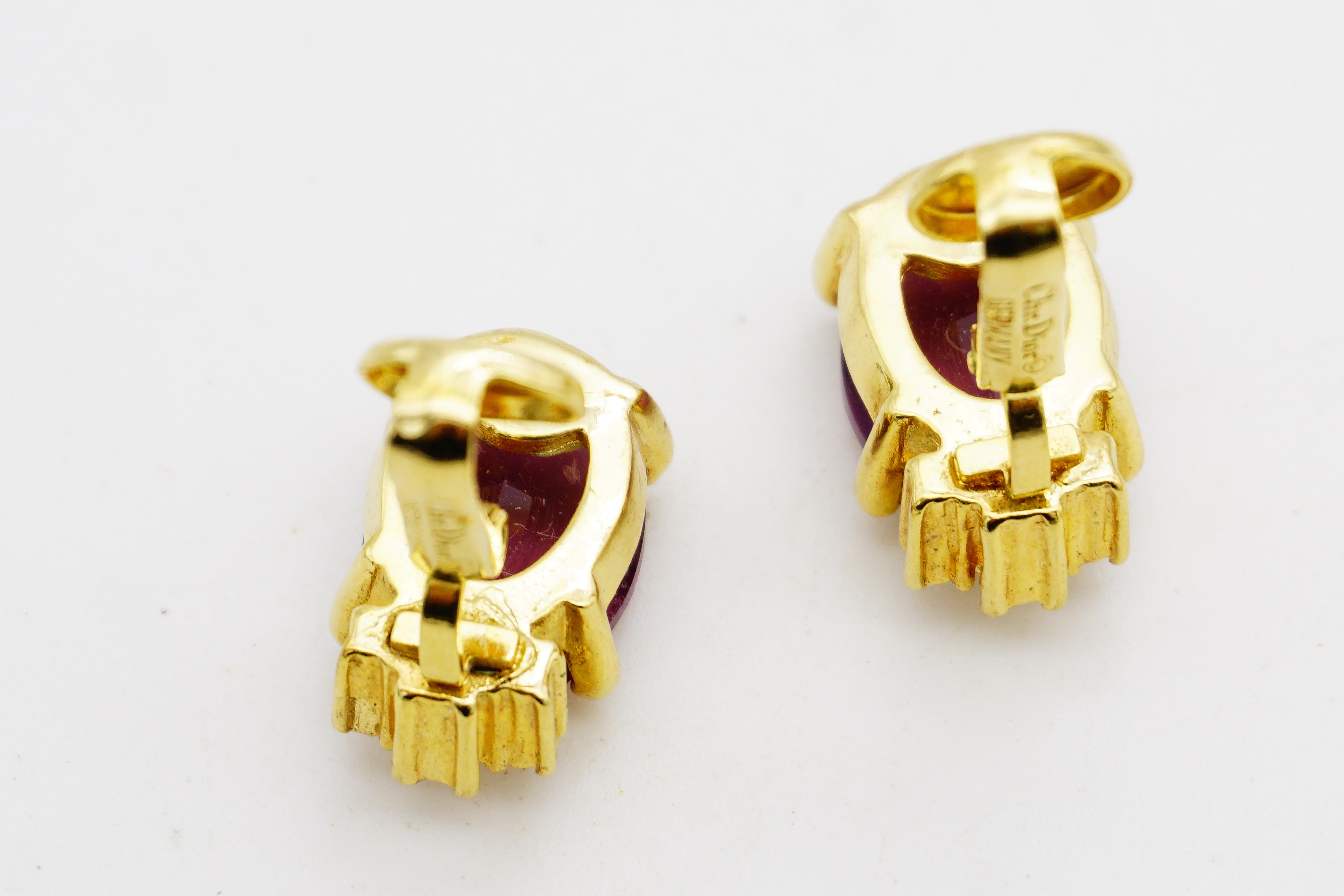 Christian Dior Vintage 1980s Amethyst Lila Oval Trio Kristalle Clip-Ohrringe im Angebot 7