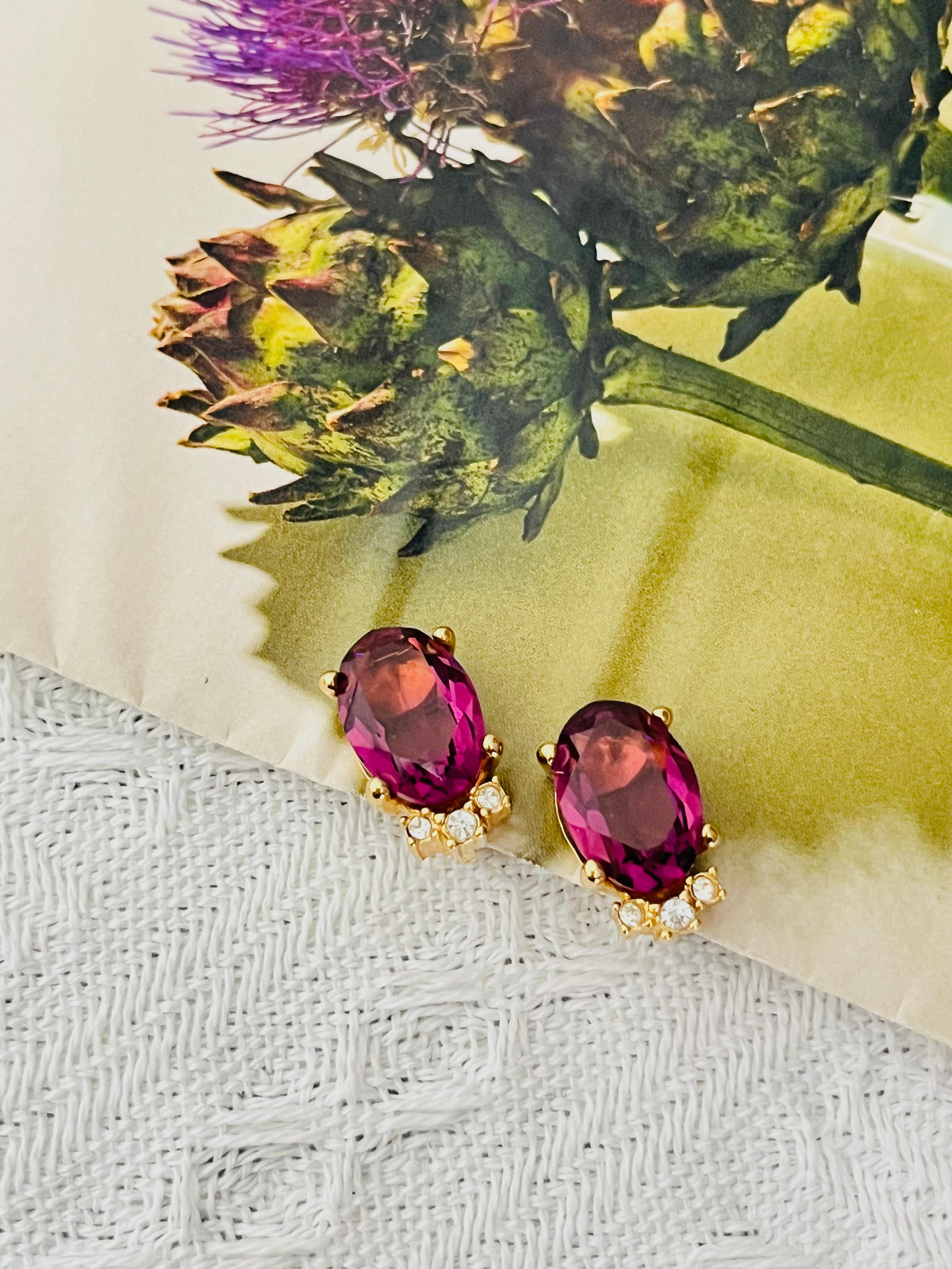 Christian Dior Vintage 1980s Amethyst Lila Oval Trio Kristalle Clip-Ohrringe (Art déco) im Angebot