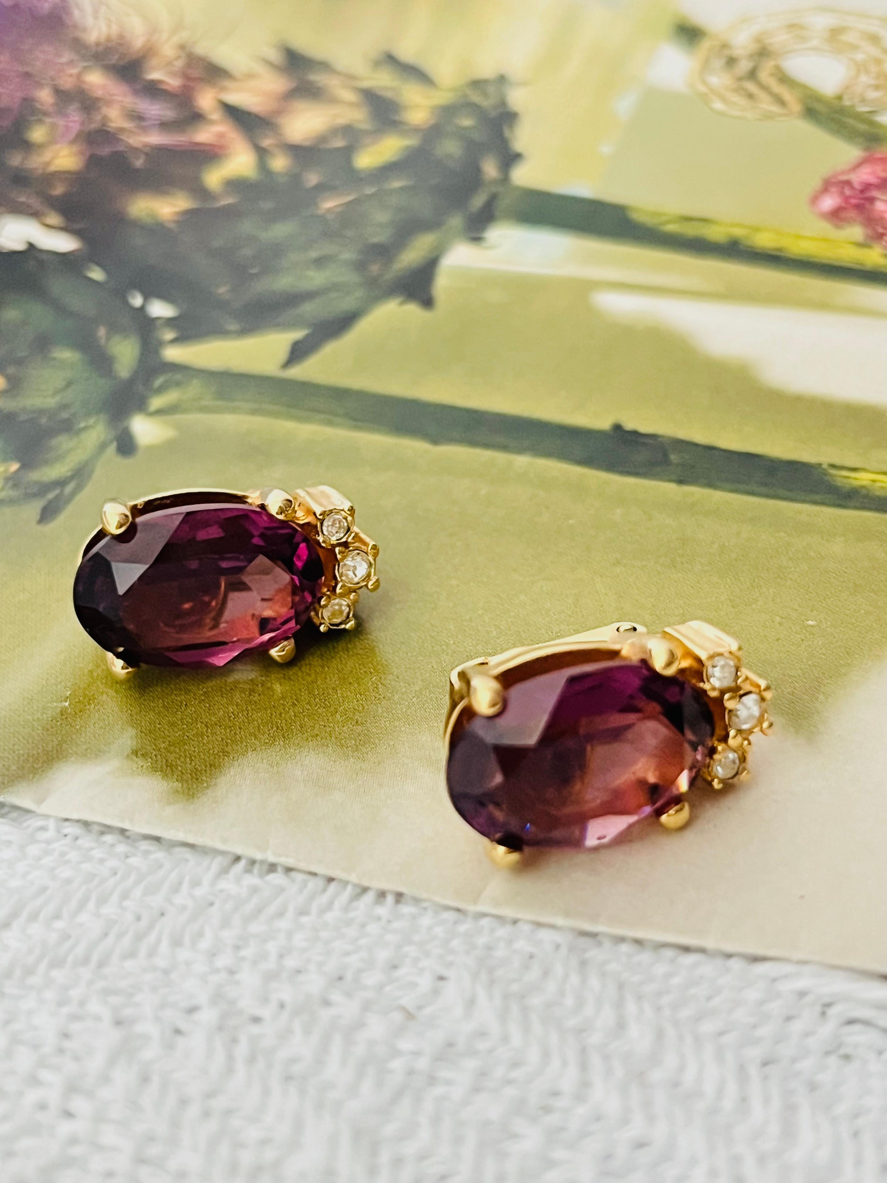 Christian Dior Vintage 1980s Amethyst Lila Oval Trio Kristalle Clip-Ohrringe im Zustand „Hervorragend“ im Angebot in Wokingham, England
