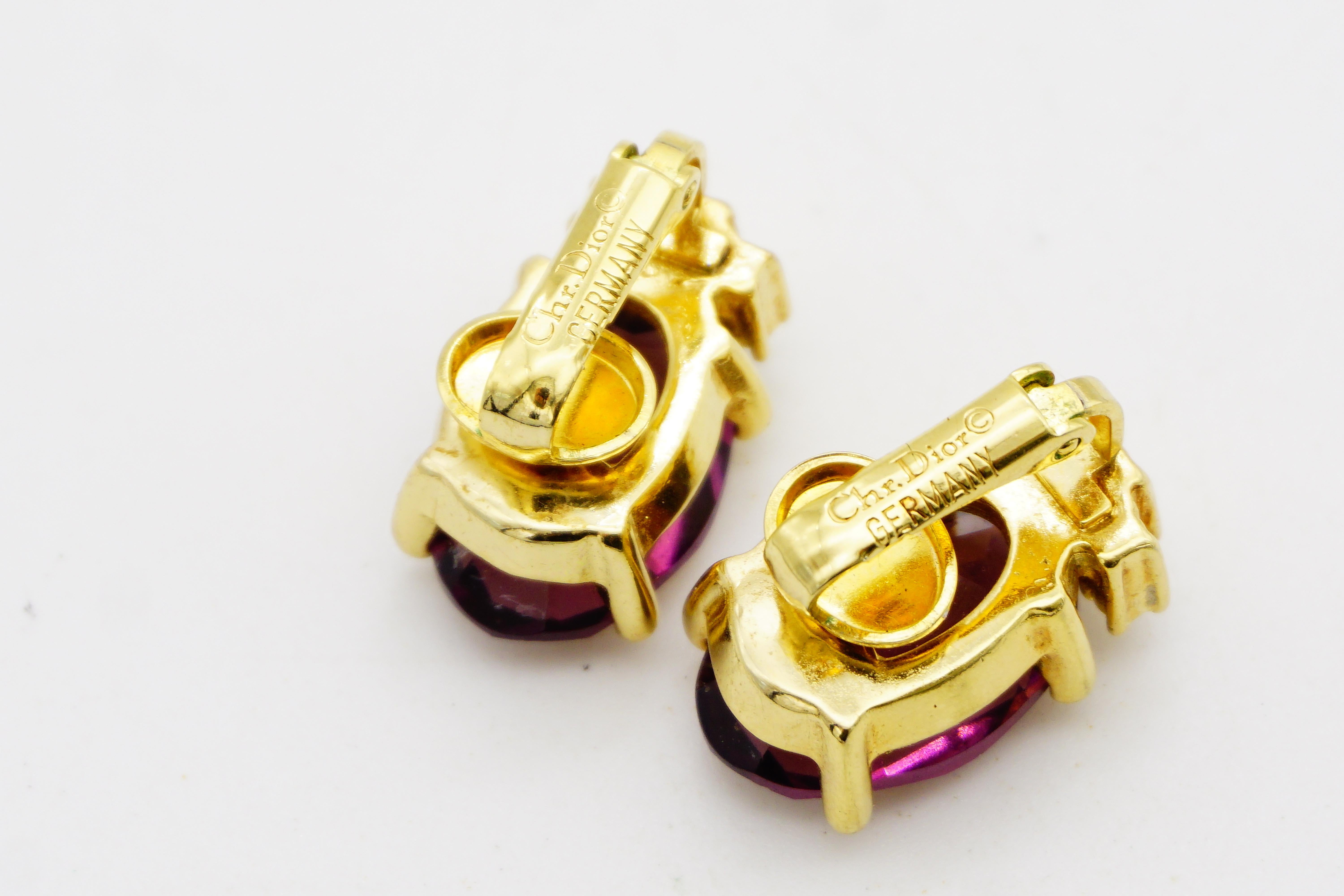 Christian Dior Vintage 1980s Amethyst Lila Oval Trio Kristalle Clip-Ohrringe im Angebot 4