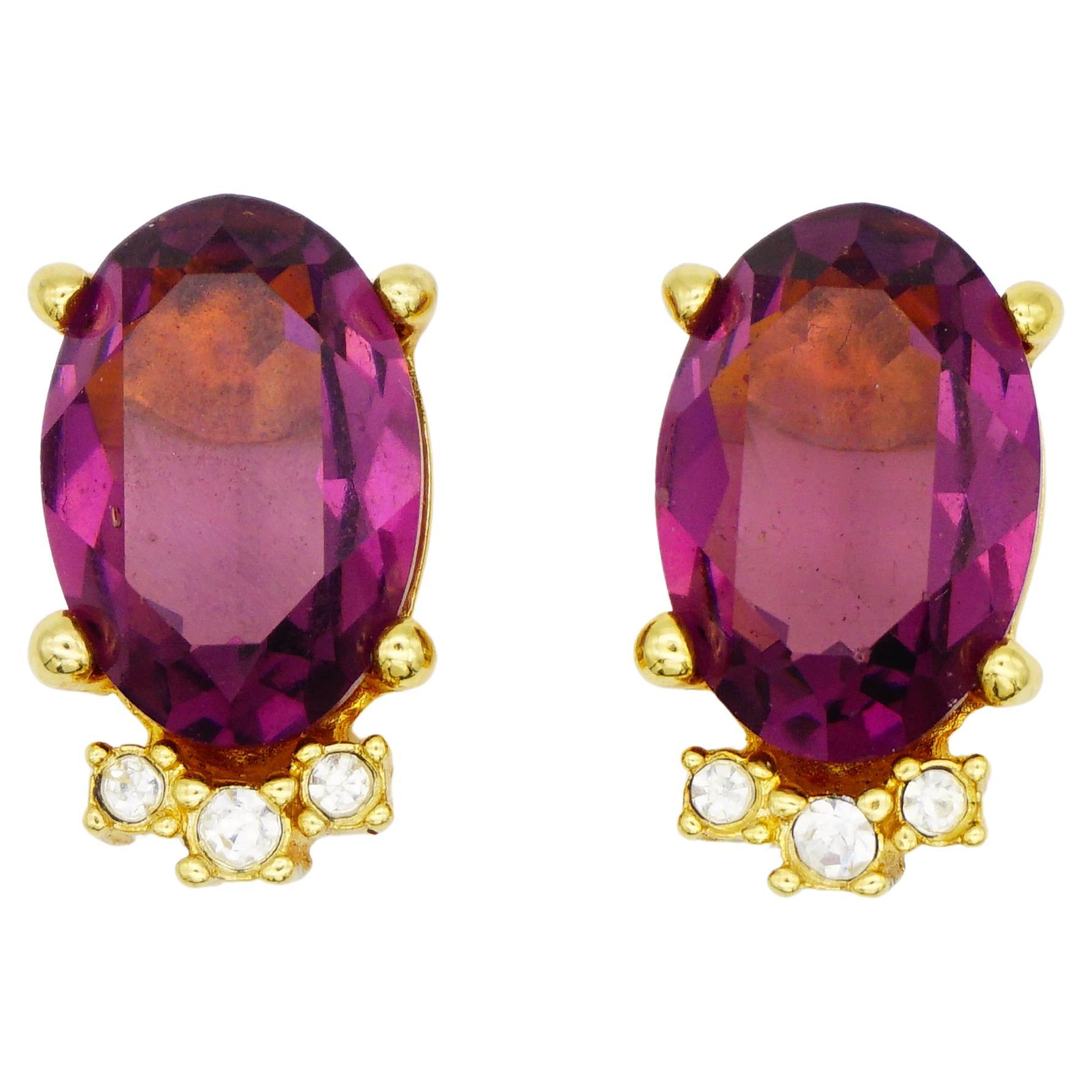 Christian Dior Vintage 1980s Amethyst Lila Oval Trio Kristalle Clip-Ohrringe im Angebot