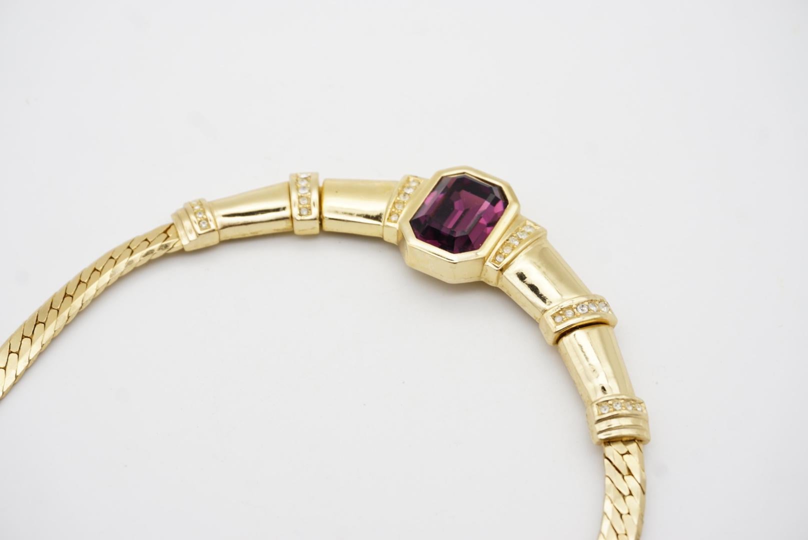 Christian Dior Vintage 1980s Amethyst Purple Rectangle Crystals Chunky Necklace For Sale 6