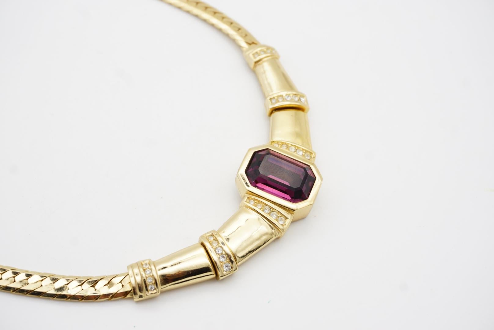 Christian Dior Vintage 1980s Amethyst Purple Rectangle Crystals Chunky Necklace For Sale 6