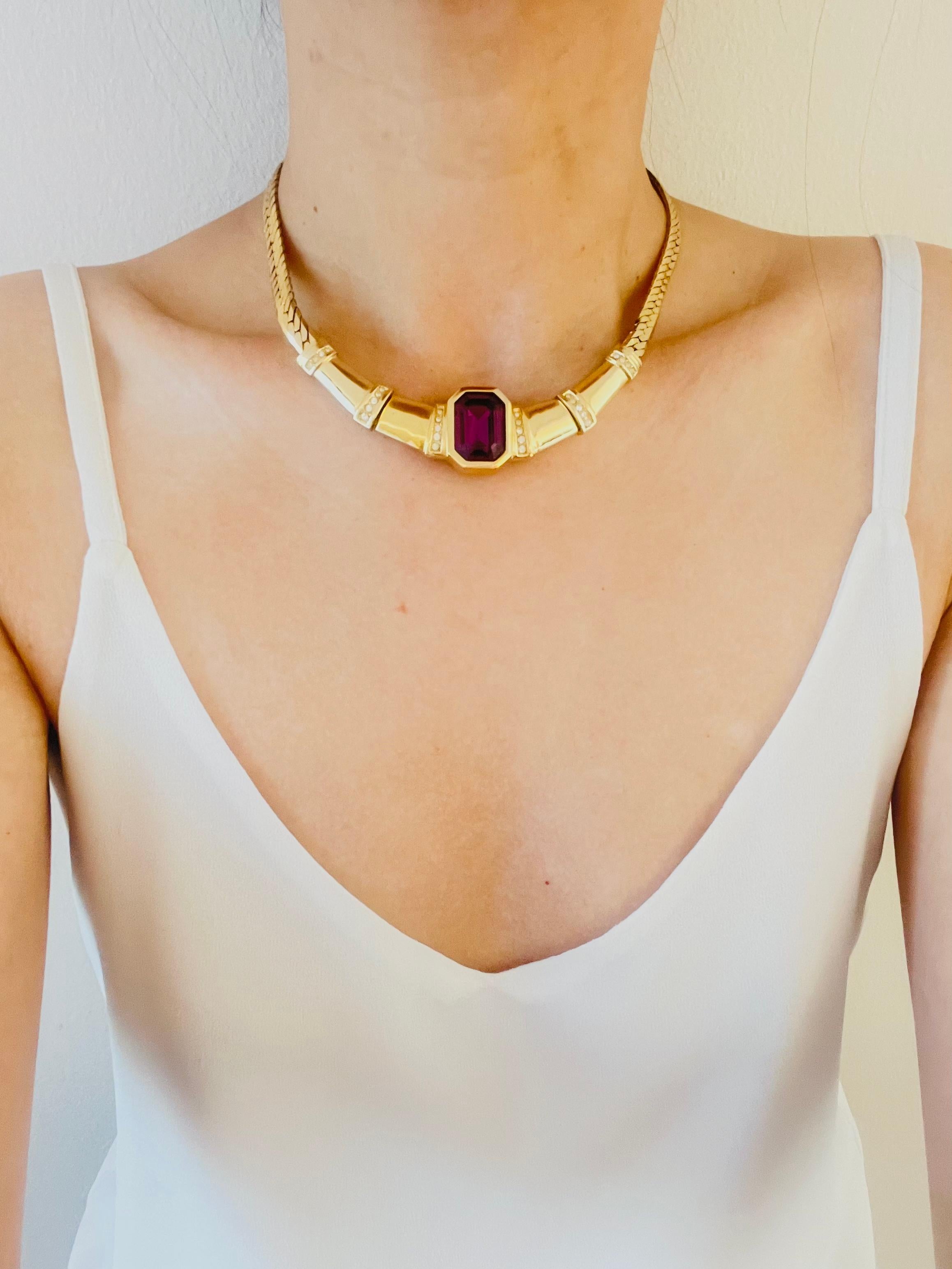 Christian Dior Vintage 1980s Amethyst Purple Rectangle Crystals Chunky Necklace For Sale 2