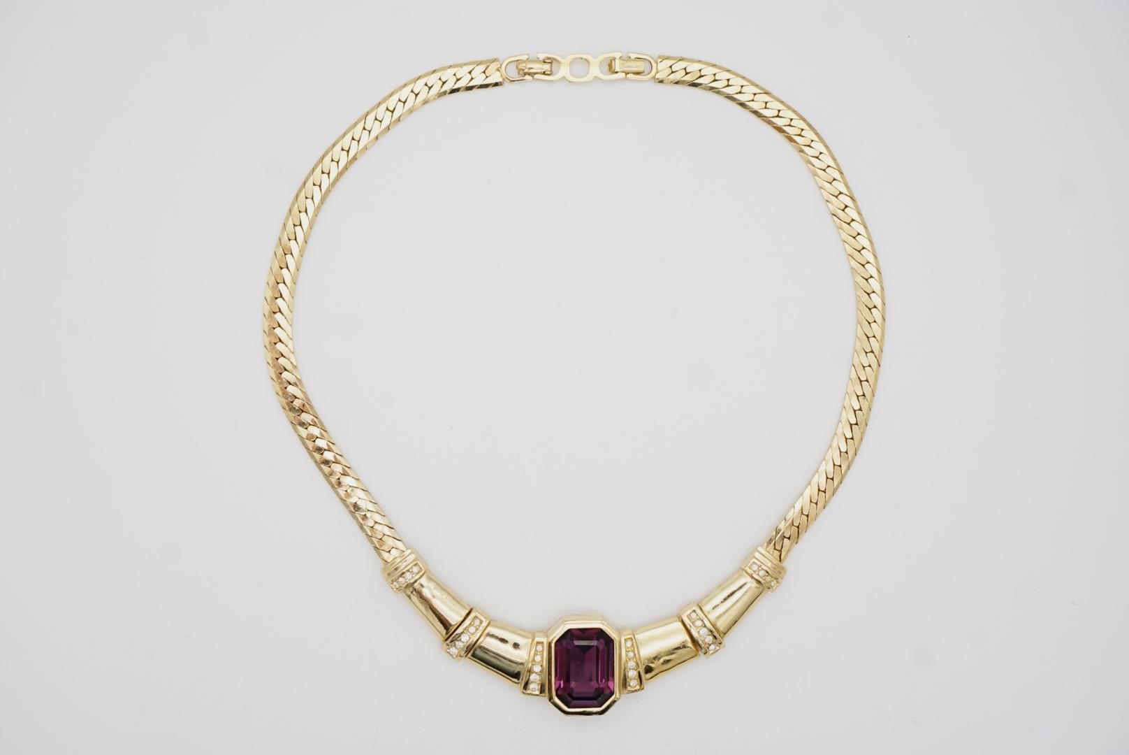 Christian Dior Vintage 1980s Amethyst Purple Rectangle Crystals Chunky Necklace For Sale 3
