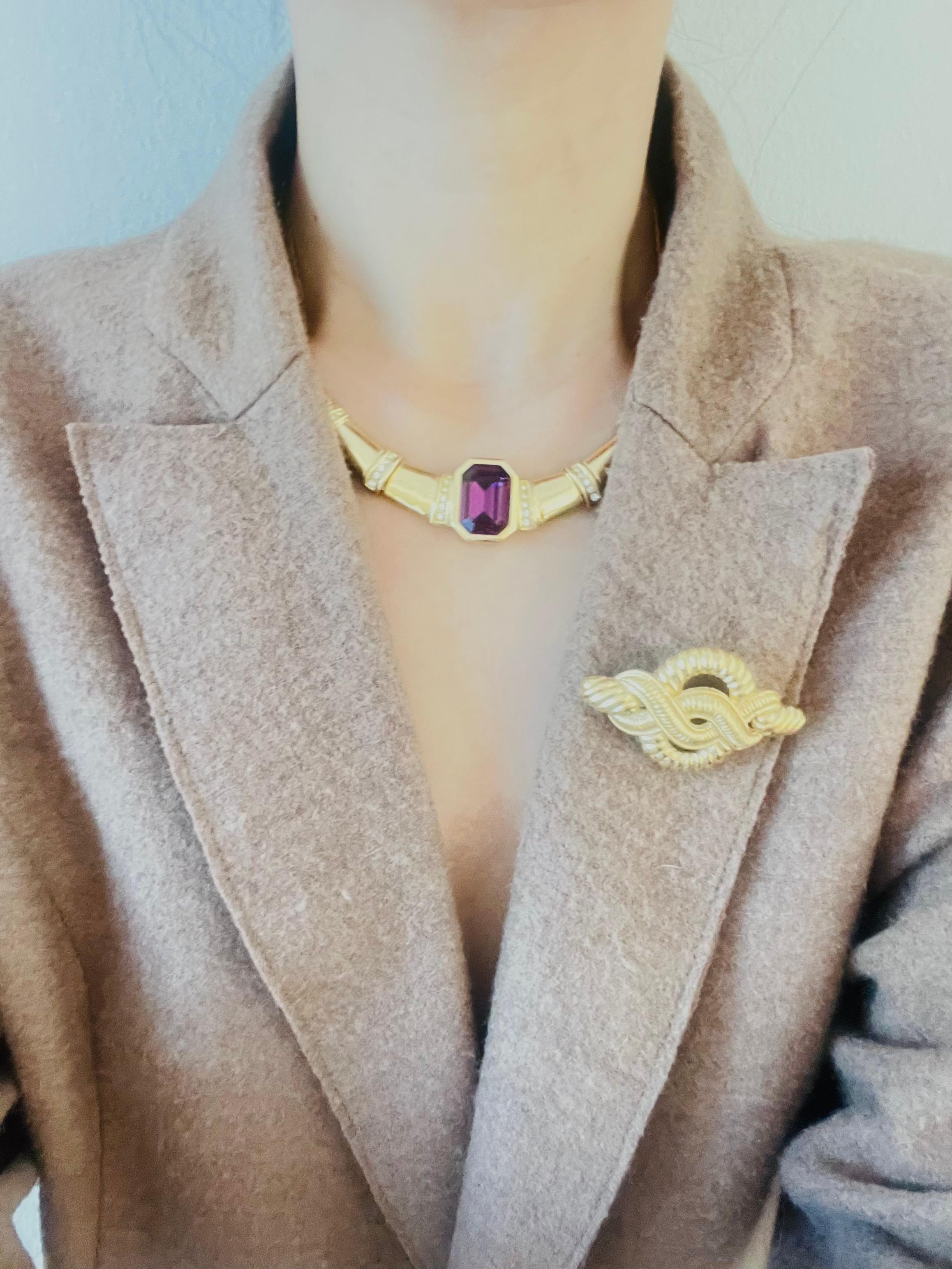 Christian Dior Vintage 1980s Amethyst Purple Rectangle Crystals Chunky Necklace For Sale 3