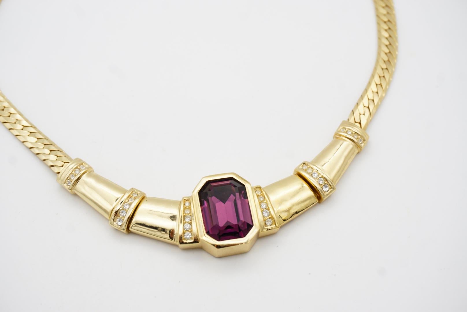 Christian Dior Vintage 1980s Amethyst Purple Rectangle Crystals Chunky Necklace For Sale 4