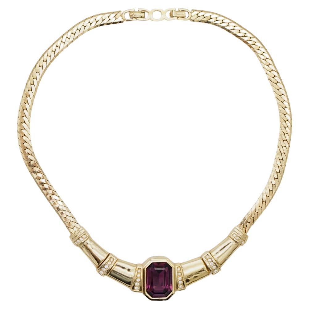 Christian Dior Vintage 1980s Amethyst Purple Rectangle Crystals Chunky Necklace For Sale