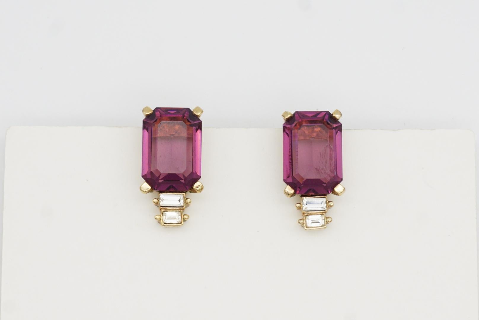 Christian Dior Vintage Años 80 Amatista Morado Rectángulo Cristales Pendientes de clip 5