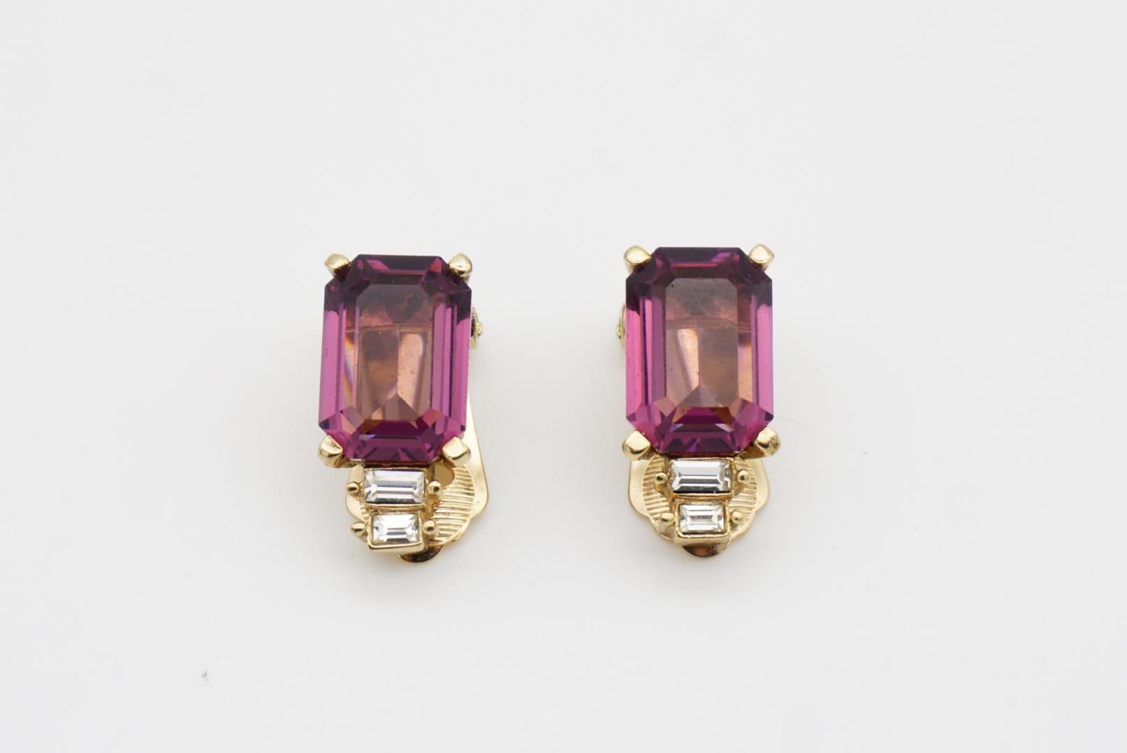 Christian Dior Vintage 1980s Amethyst Purple Rectangle Crystals Clip Earrings For Sale 6
