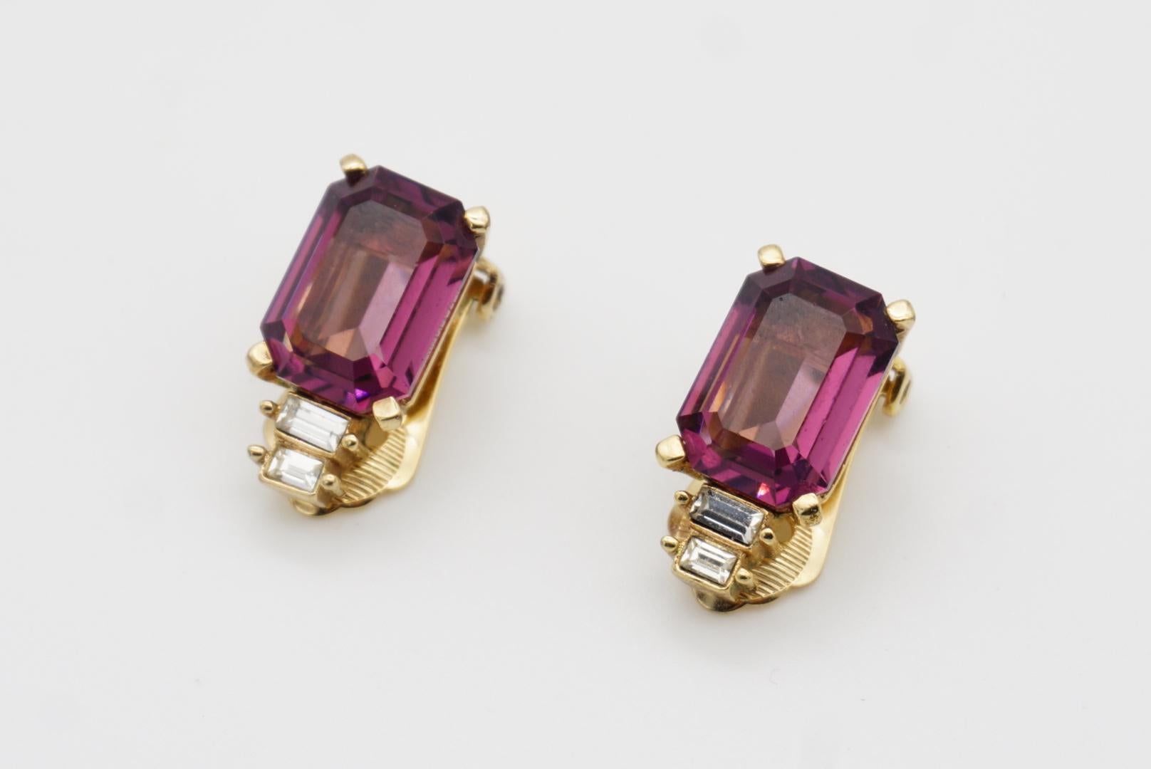 Christian Dior Vintage 1980s Amethyst Purple Rectangle Crystals Clip Earrings For Sale 7