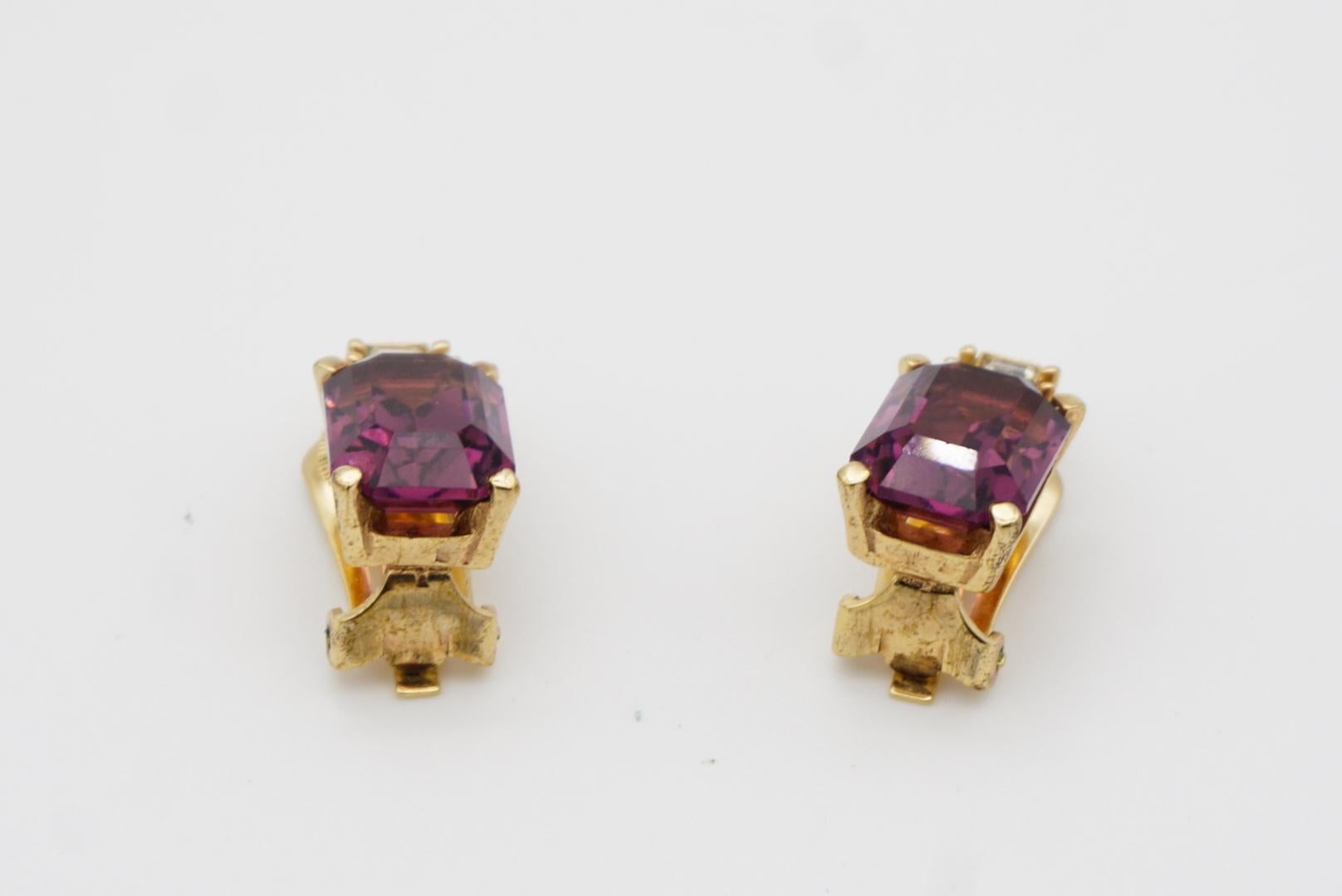 Christian Dior Vintage 1980s Amethyst Purple Rectangle Crystals Clip Earrings For Sale 9