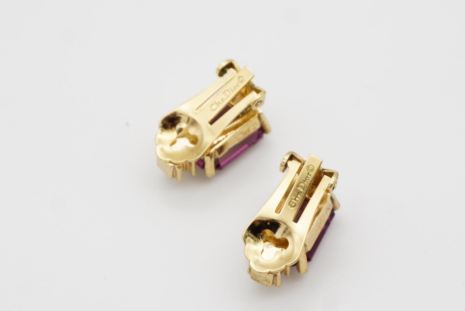 Christian Dior Vintage 1980s Amethyst Purple Rectangle Crystals Clip Earrings For Sale 10