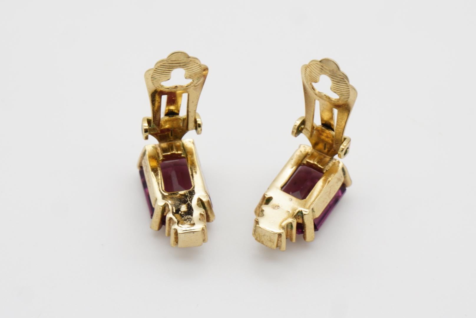 Christian Dior Vintage 1980s Amethyst Purple Rectangle Crystals Clip Earrings For Sale 11