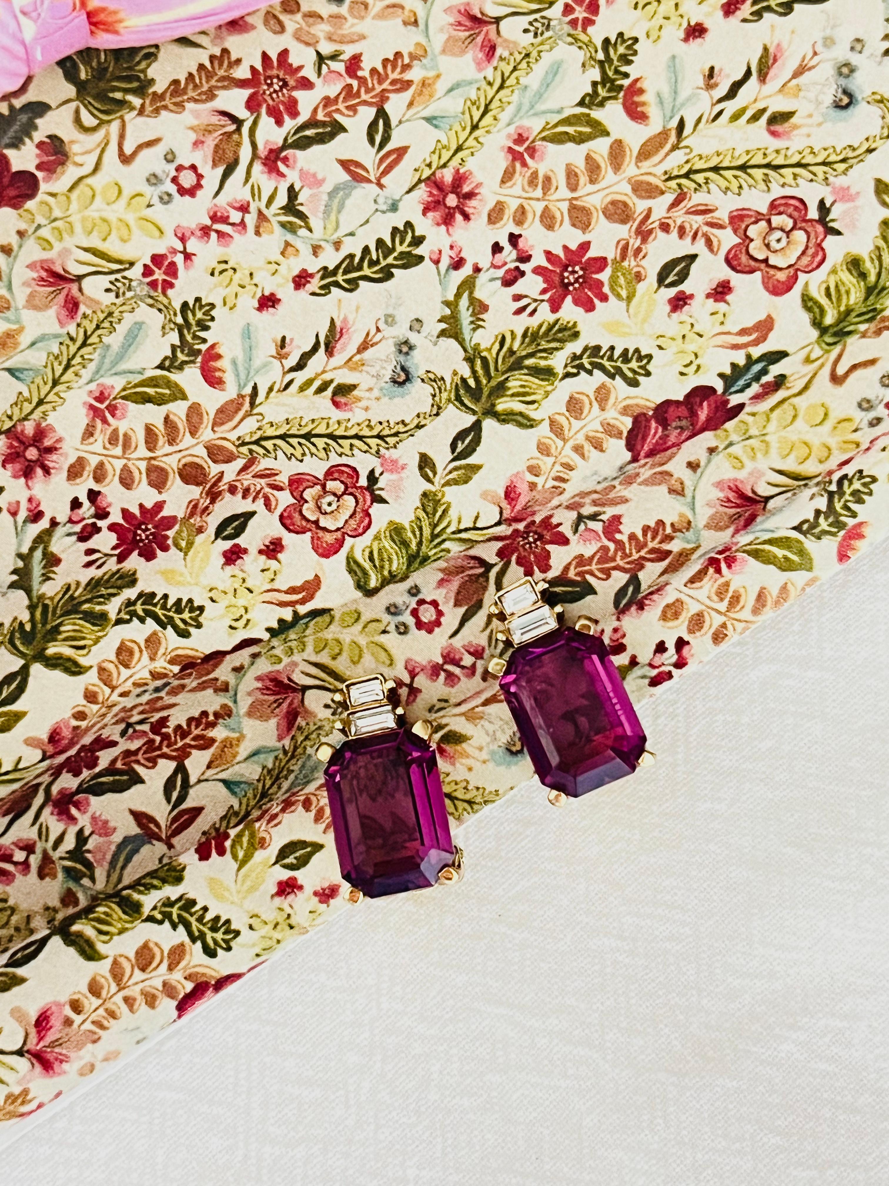 Art Deco Christian Dior Vintage 1980s Amethyst Purple Rectangle Crystals Clip Earrings For Sale