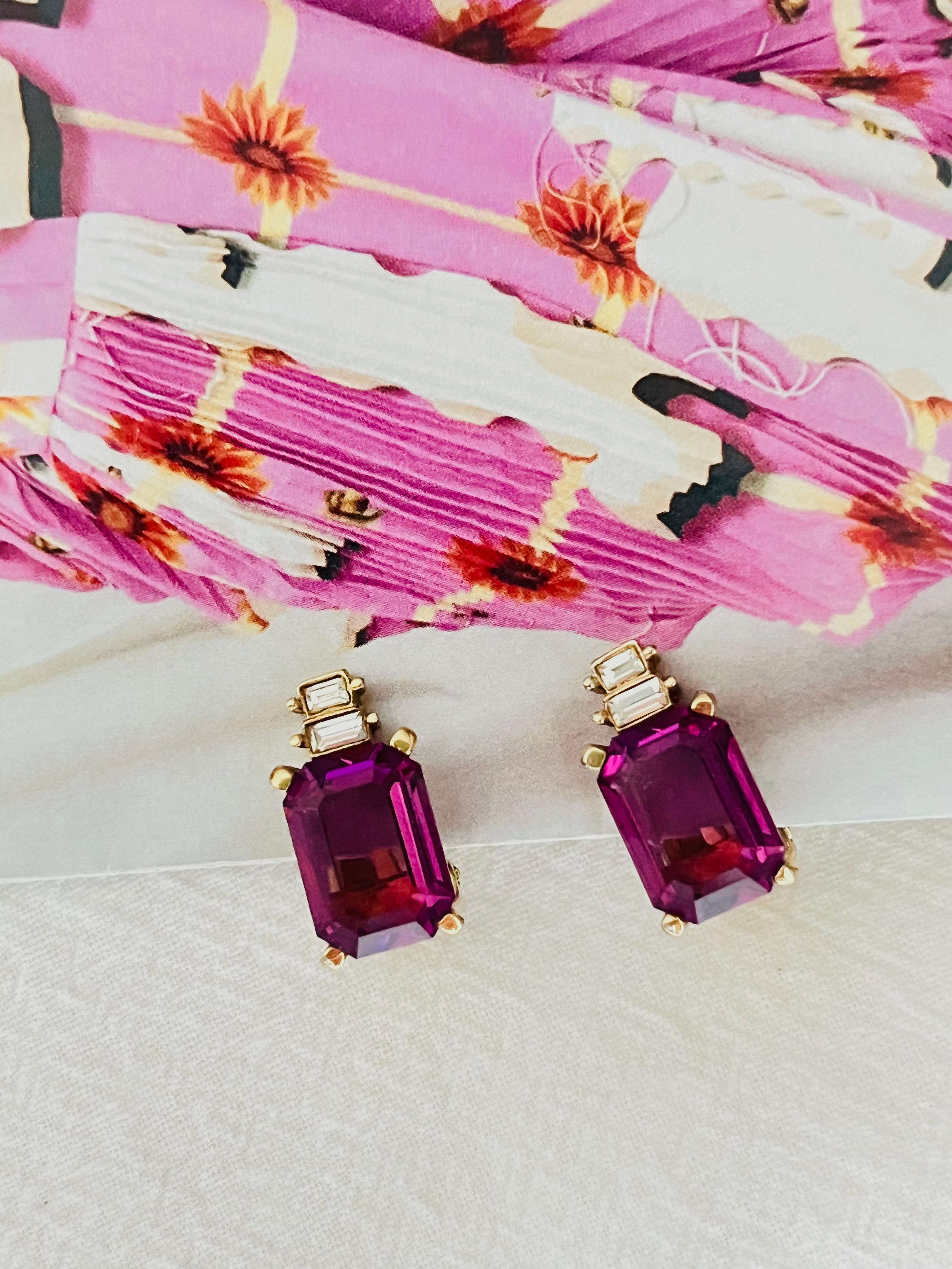 Women's or Men's Christian Dior Vintage 1980s Amethyst Purple Rectangle Crystals Clip Earrings For Sale