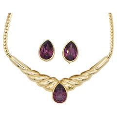 Christian Dior Vintage 1980s Amethyst Purple Water Tear Drop Triangle Wings Set