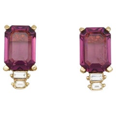 Christian Dior Vintage 1980s Amethyst Rectangle Crystals Purple Clip Earrings