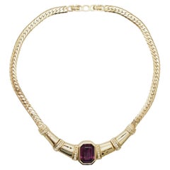Christian Dior Vintage 1980s Amethyst Rectangle Octagon Bamboo Crystal Necklace