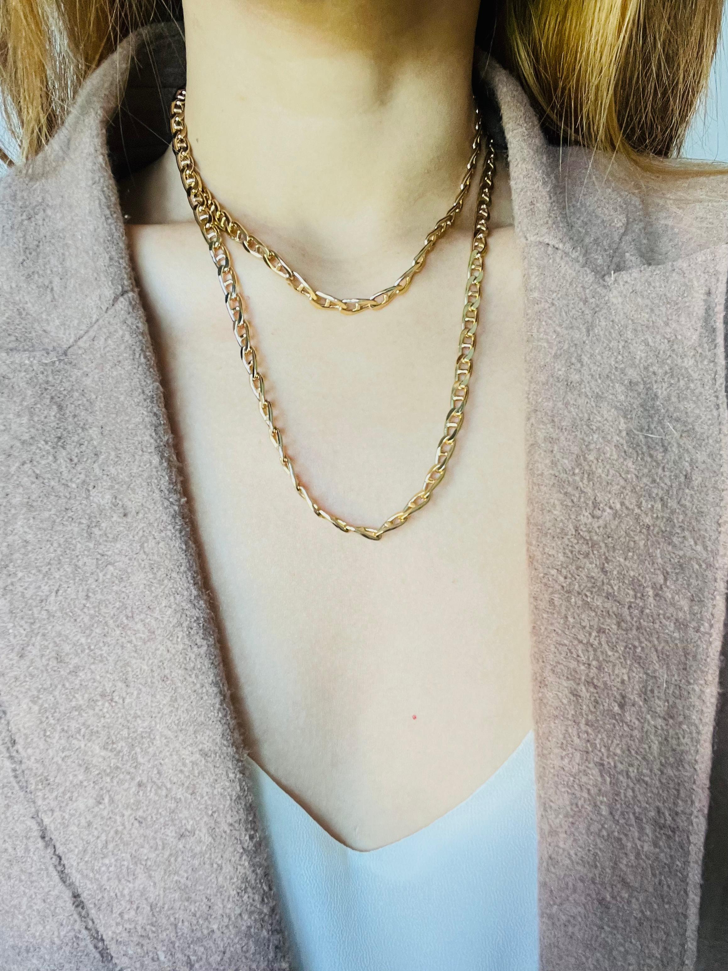 Christian Dior Vintage 1980s Anchor Interlocked Linked Curb Chain Long Necklace For Sale 4