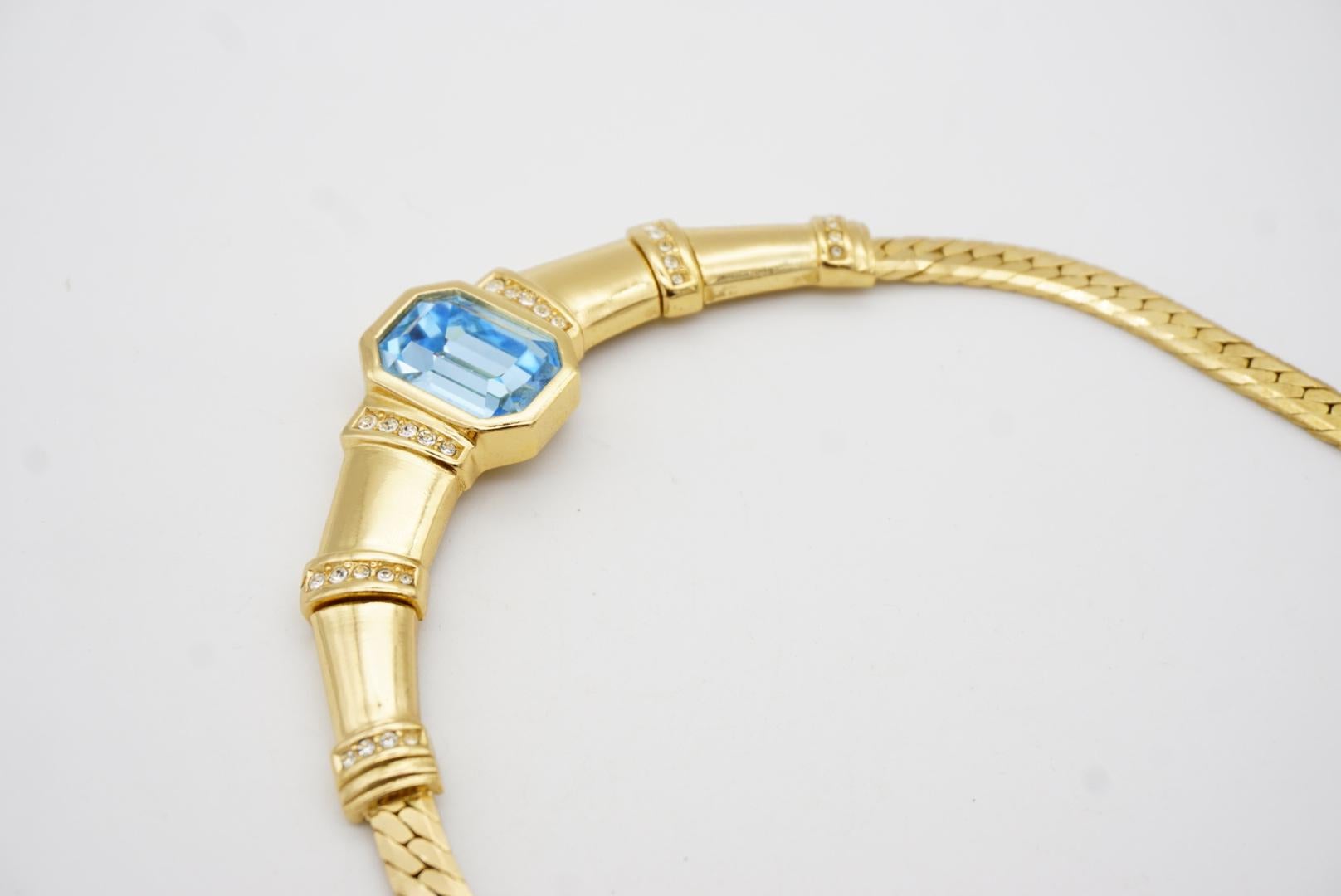 Christian Dior Vintage 1980s Aqua Blue Rectangle Crystals Gold Chunky Necklace For Sale 6