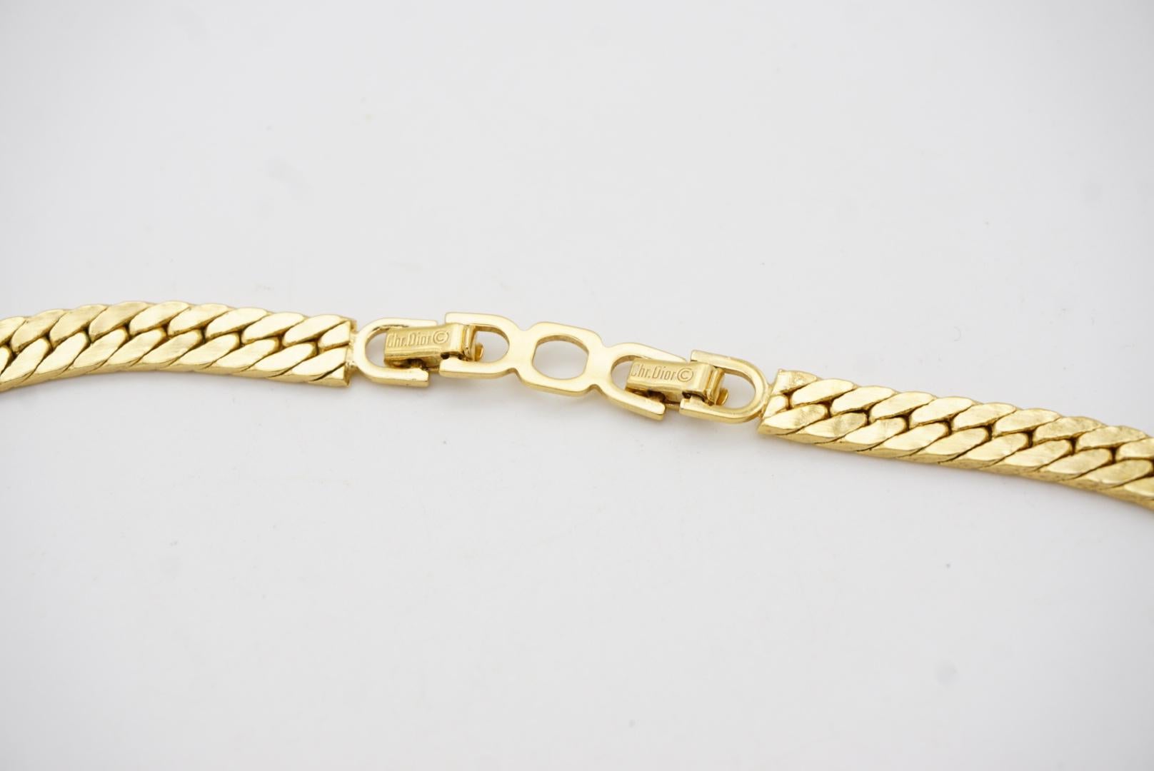 Christian Dior Vintage 1980s Aqua Blue Rectangle Crystals Gold Chunky Necklace For Sale 8