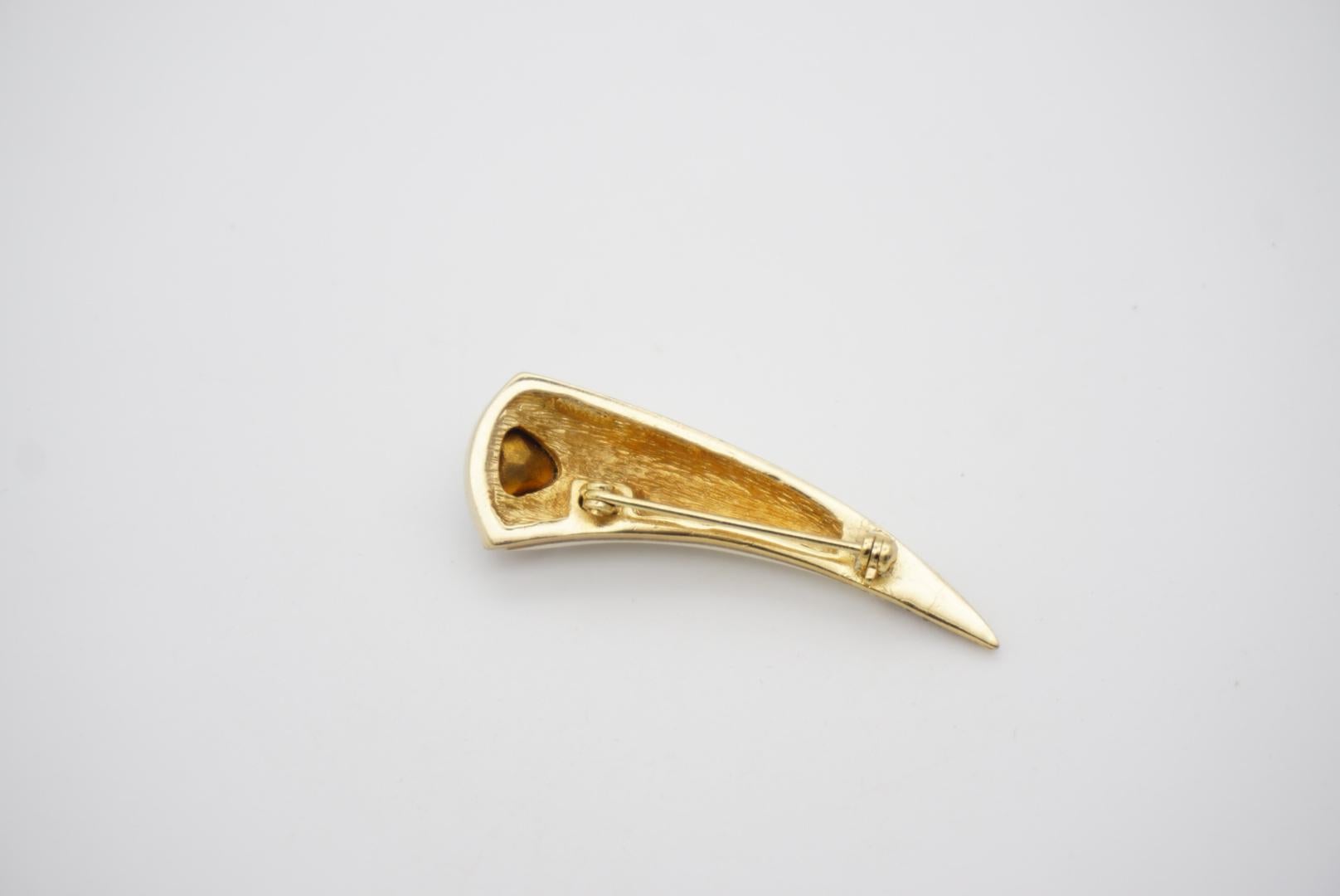 Christian Dior Vintage 1980s Aqua Blue Triangle Crystals Beige Horn Gold Brooch 9