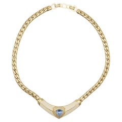 Christian Dior Retro 1980s Aqua Blue Triangle Crystals Chunky White Necklace